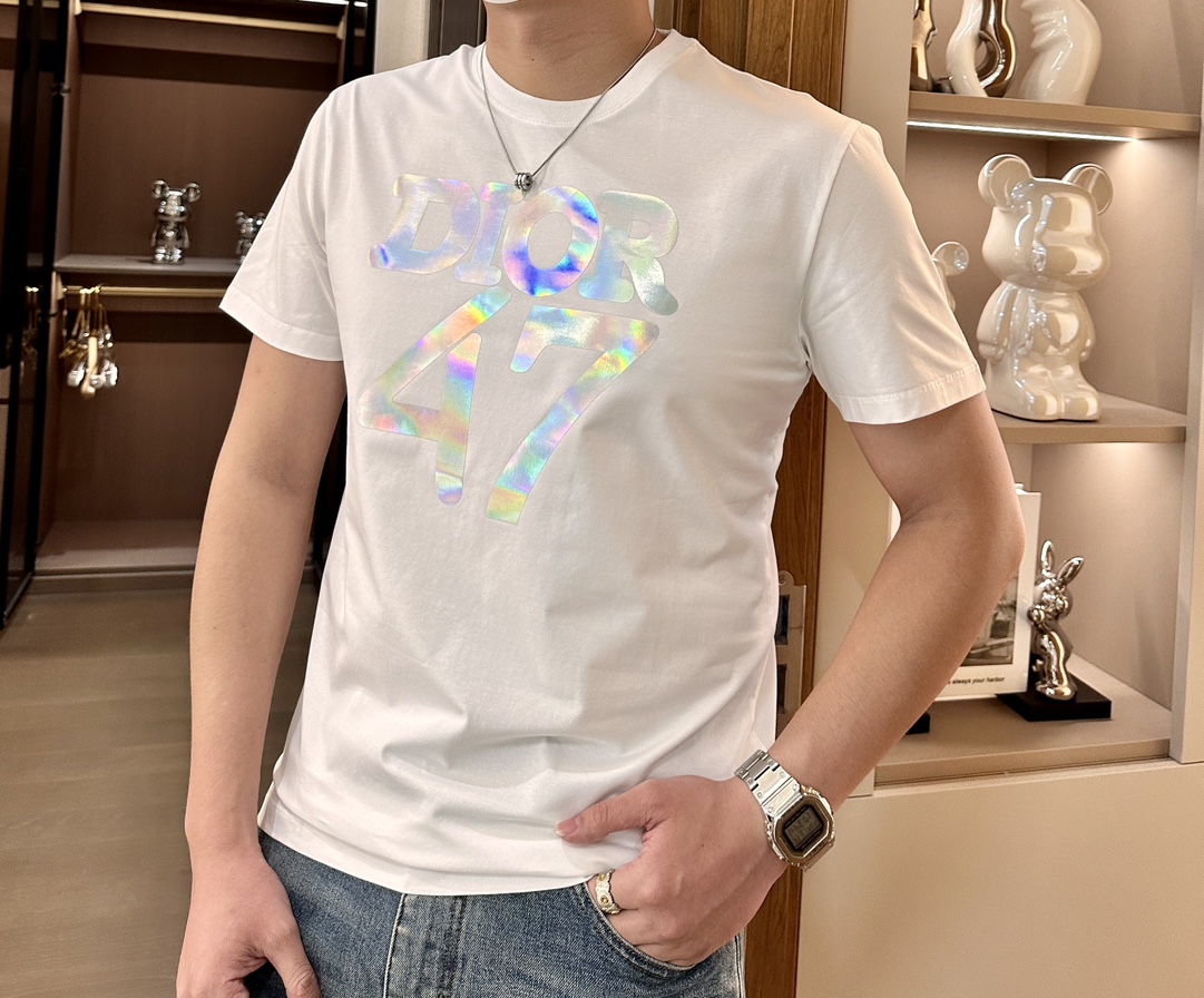 ディオールオム tシャツコピー Tシャツ 純綿 トップス 短袖 ゆったり プリント 柔らかい ホワイト_3