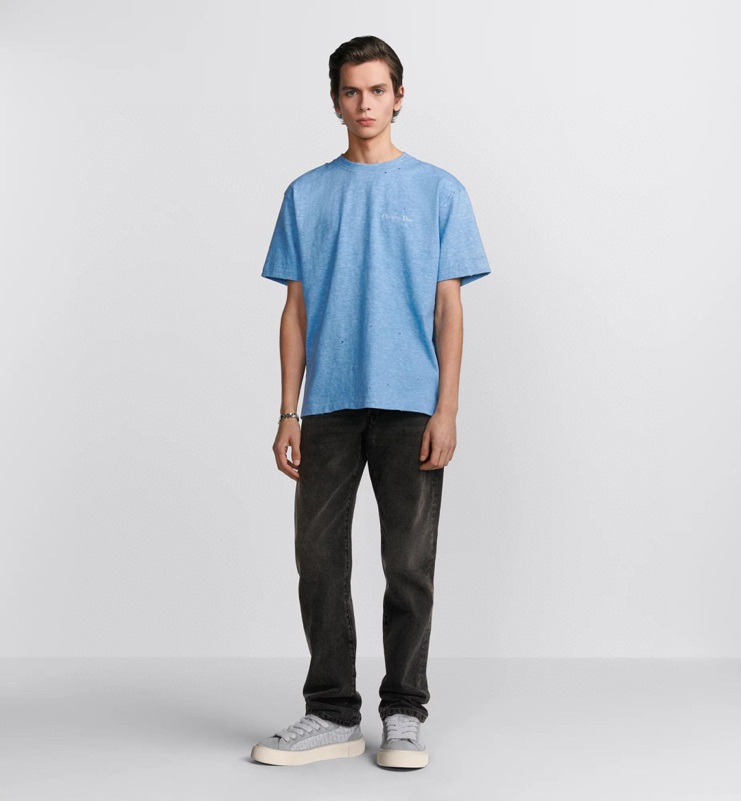 メンズ ディオール tシャツスーパーコピー Tシャツ 純綿 トップス 短袖 ゆったり プリント 柔らかい ブルー_1