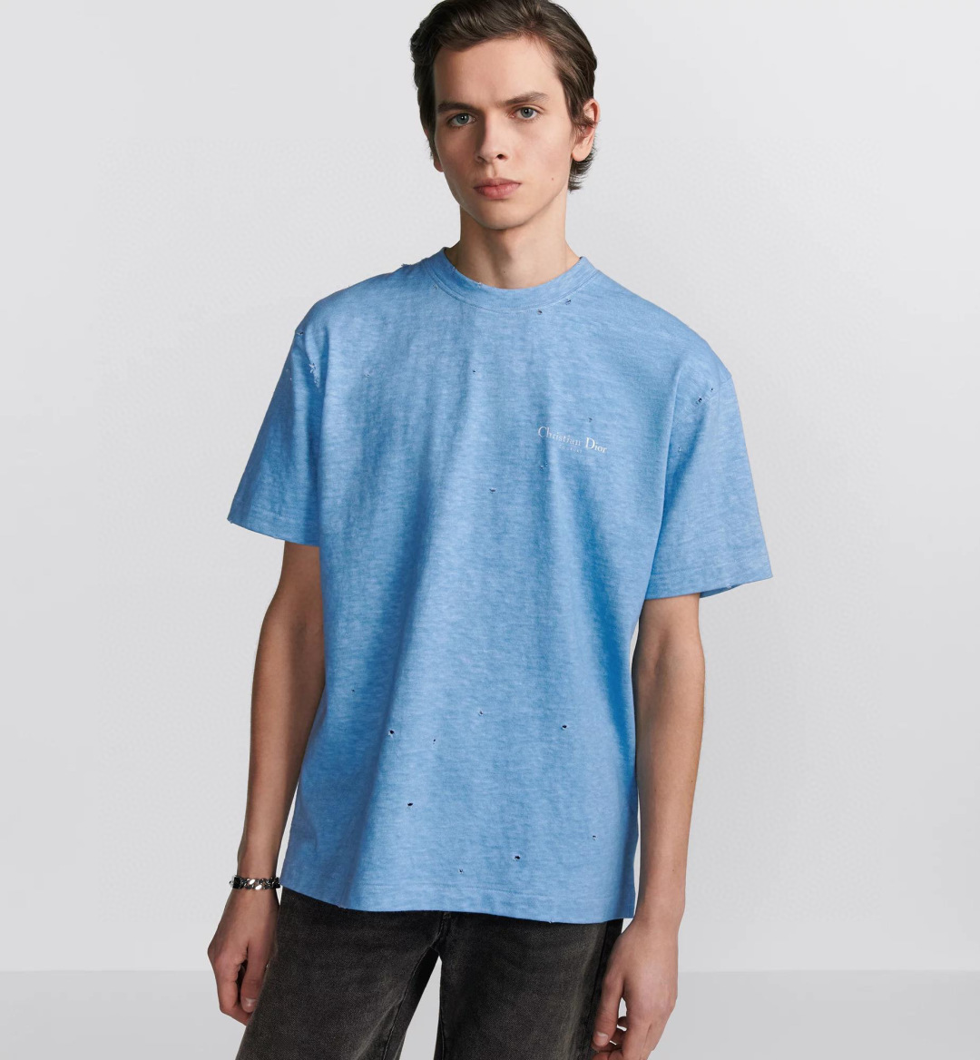 メンズ ディオール tシャツスーパーコピー Tシャツ 純綿 トップス 短袖 ゆったり プリント 柔らかい ブルー_2