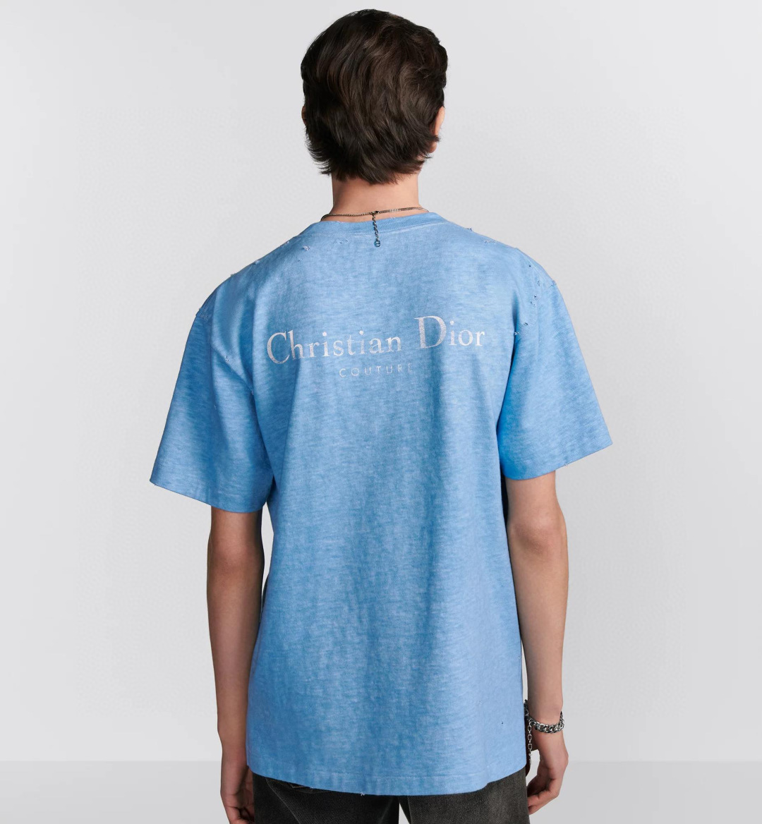 メンズ ディオール tシャツスーパーコピー Tシャツ 純綿 トップス 短袖 ゆったり プリント 柔らかい ブルー_3