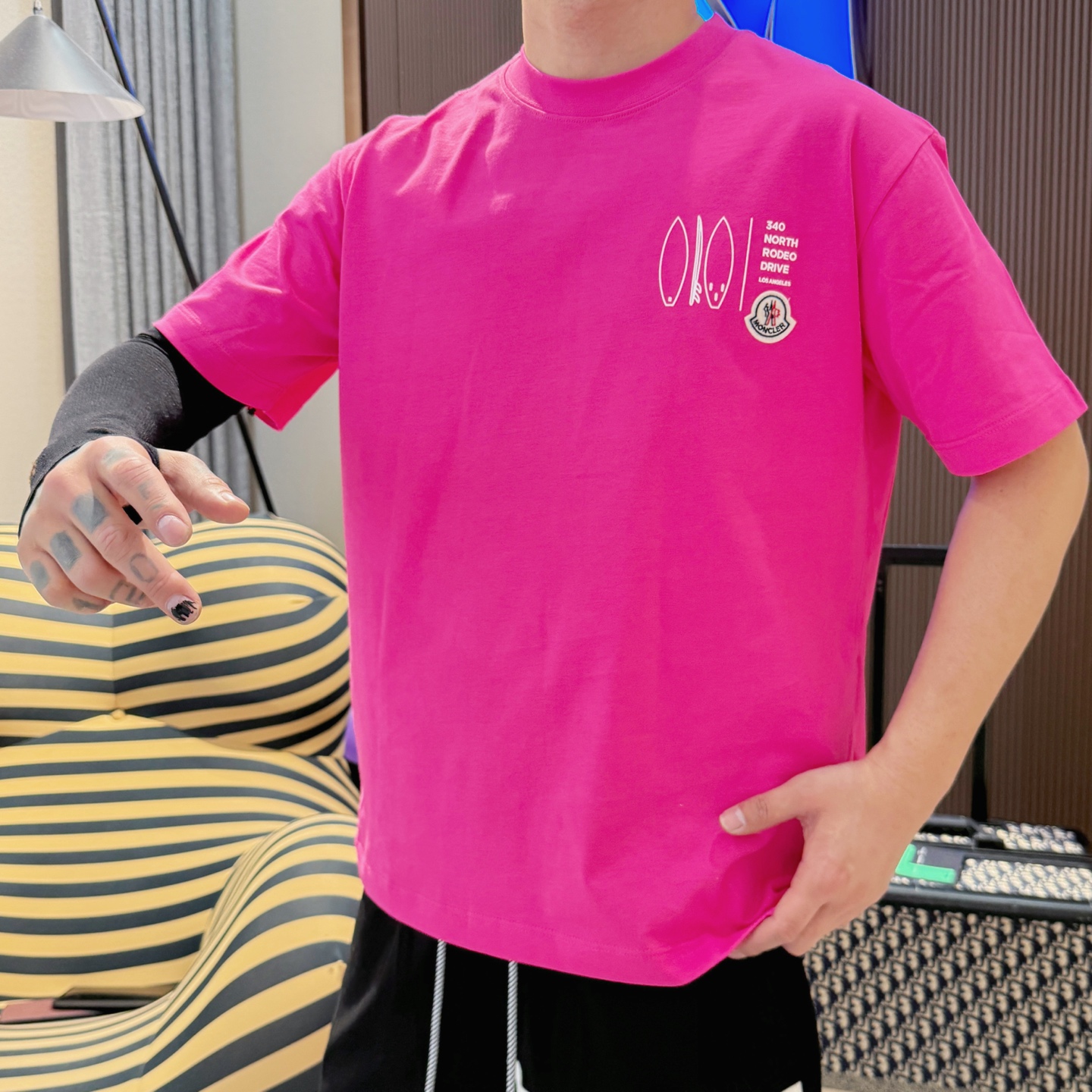 モンクレールロングtシャツスーパーコピー なつ服 綿100％ プリント トップス 短袖 ローズレッド_5