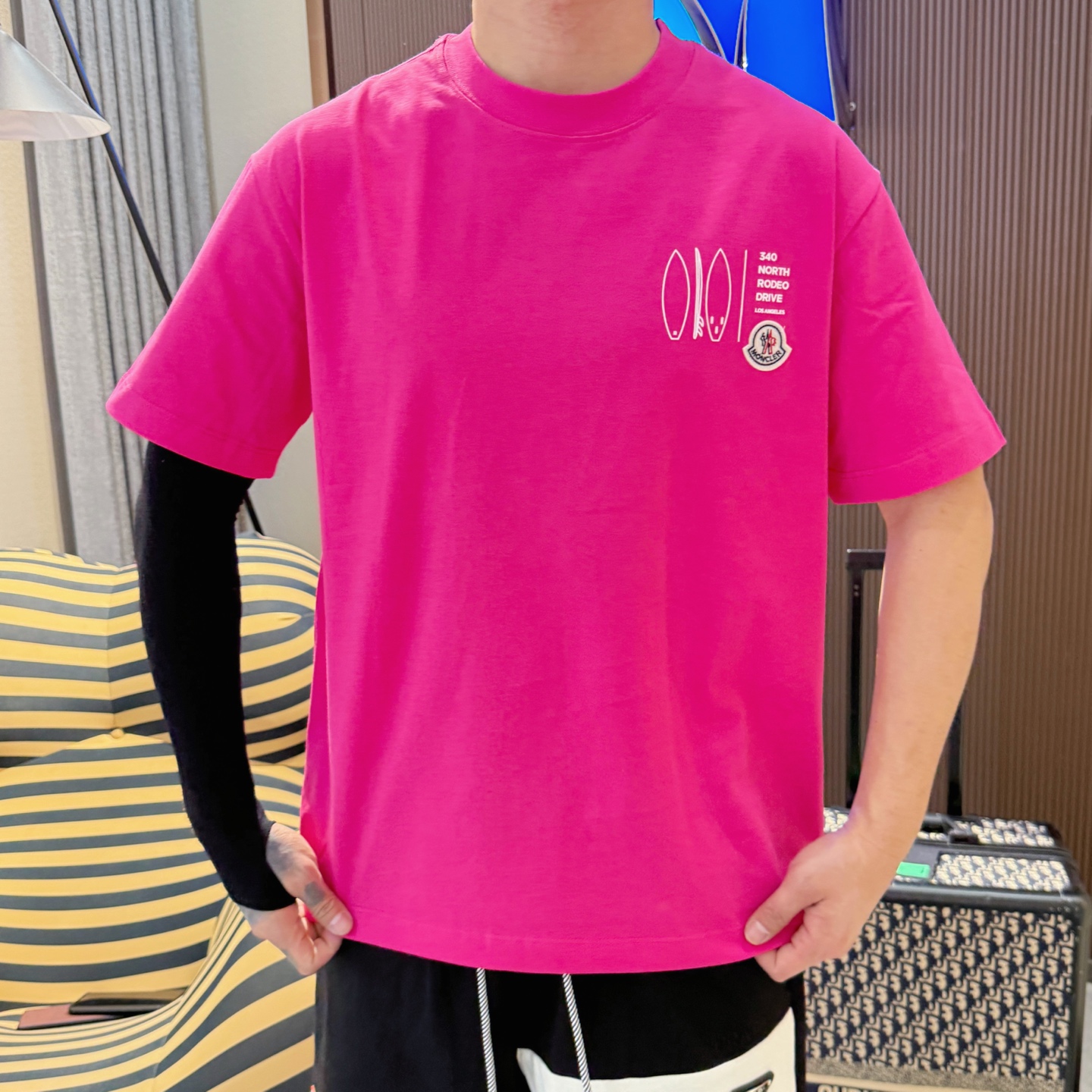 モンクレールロングtシャツスーパーコピー なつ服 綿100％ プリント トップス 短袖 ローズレッド_6