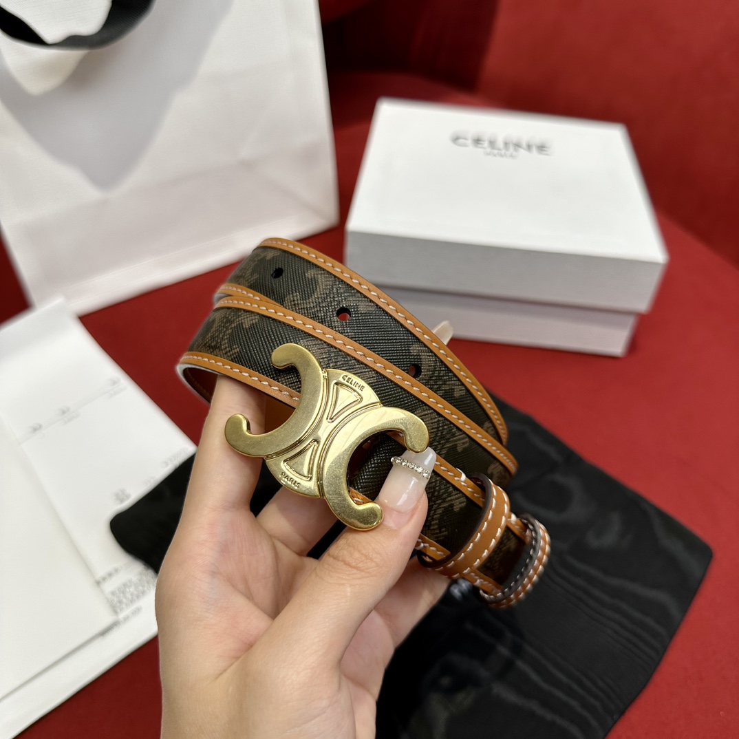 【激安】セリーヌベルト ウエストＮ級品 ベルト 本革 レザー 優雅レディ 細い ブラウン_4