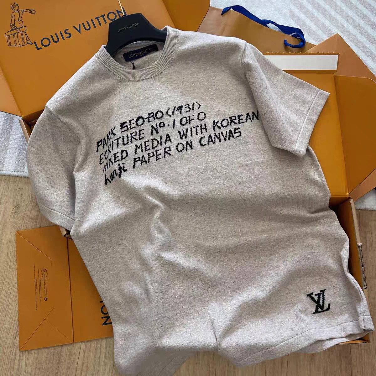 ルイヴィトンtシャツ偽物 ロゴ刺繍 トップス 短袖 100％綿 シンプル グレー_1