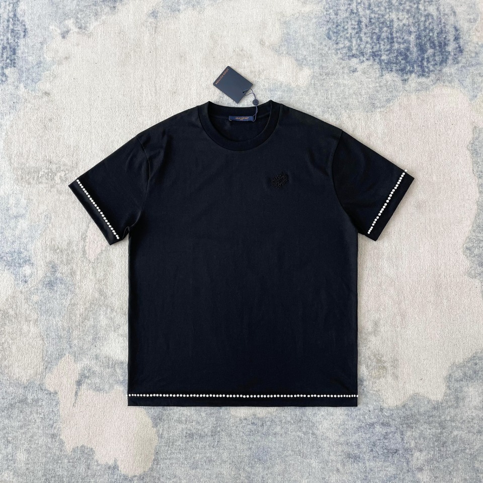 びっくりした価格 tシャツ ルイヴィトン偽物  純綿 トップス 短袖 柔らかい ブラック_1