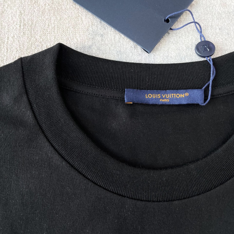 びっくりした価格 tシャツ ルイヴィトン偽物  純綿 トップス 短袖 柔らかい ブラック_3