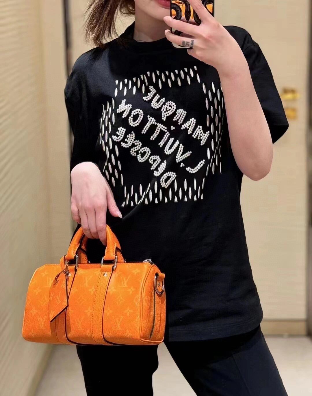 ルイヴィトン ロング t シャツコピー 純綿 トップス 短袖 柔らかい プリント シンプル ブラック_1