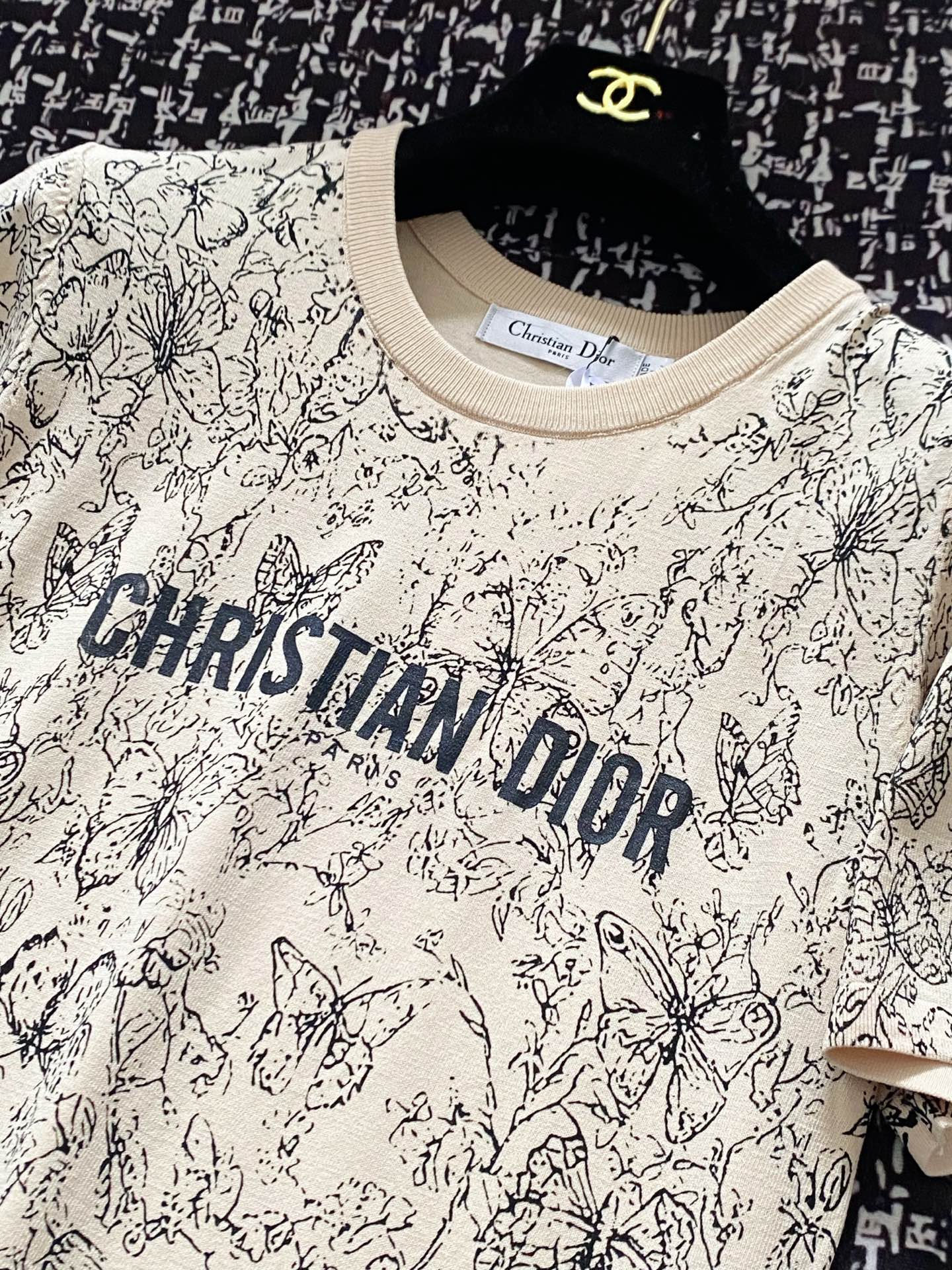ディオールtシャツレディース偽物 短袖 トップス プリント 上質 綿 カーキ色_2