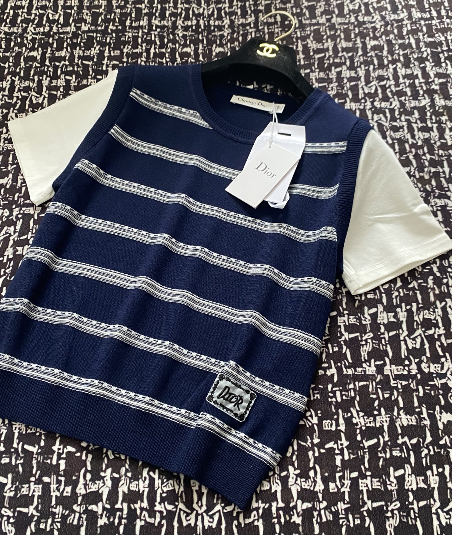 ディオールtシャツコーデ偽物 横縞 短袖 トップス 100％綿 ゆったり ブルー_2