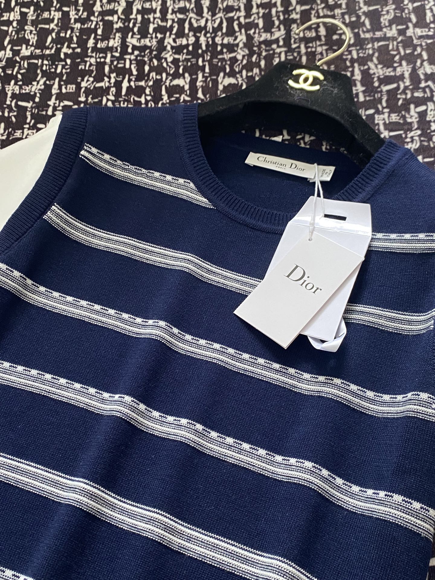 ディオールtシャツコーデ偽物 横縞 短袖 トップス 100％綿 ゆったり ブルー_4