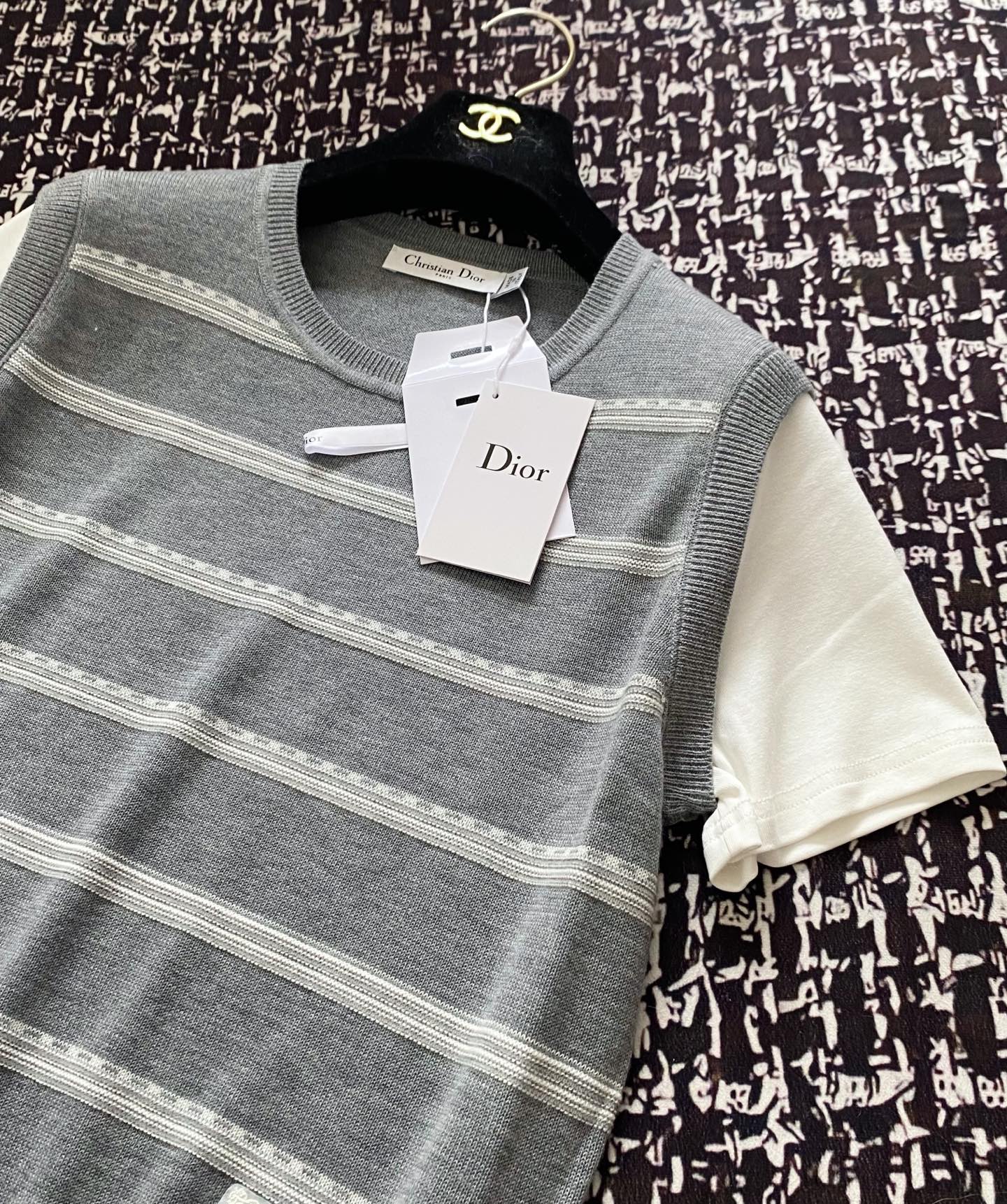 ディオールtシャツ激安通販 横縞 短袖 トップス 100％綿 ゆったり グレー_3