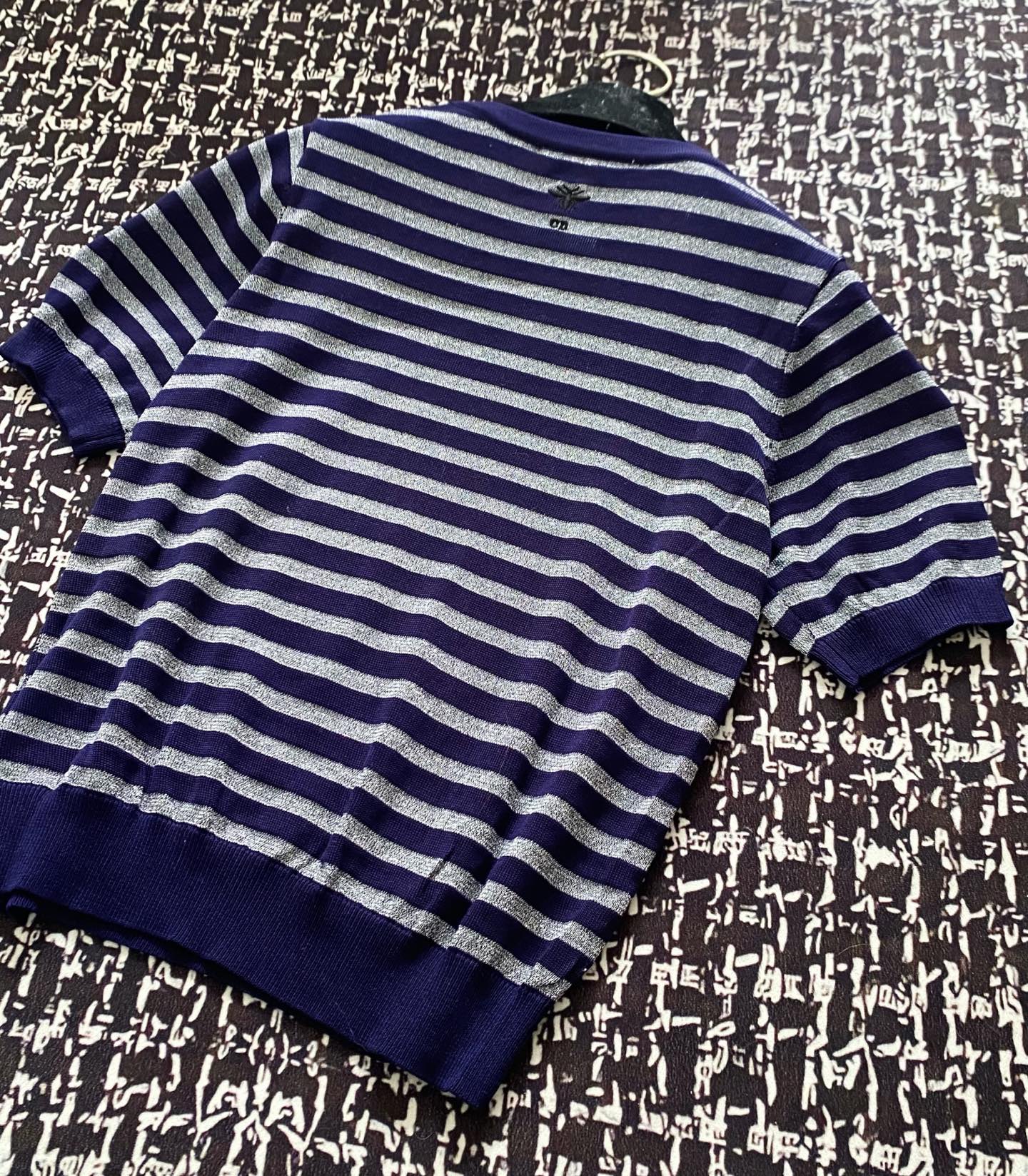 高級品 レディース ディオールtシャツコピー 横縞 短袖 トップス 100％綿 ゆったり ブルー_2