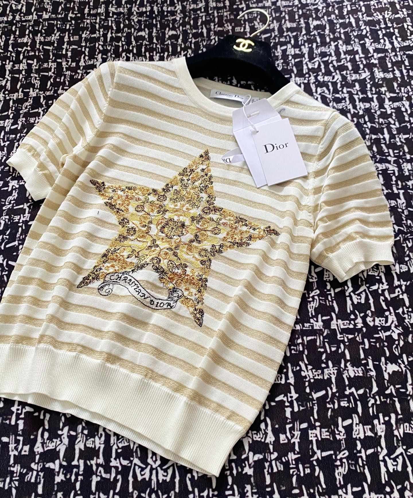 メンズ ディオールtシャツスーパーコピー 横縞 短袖 トップス 100％綿 ゆったり カーキ色_1