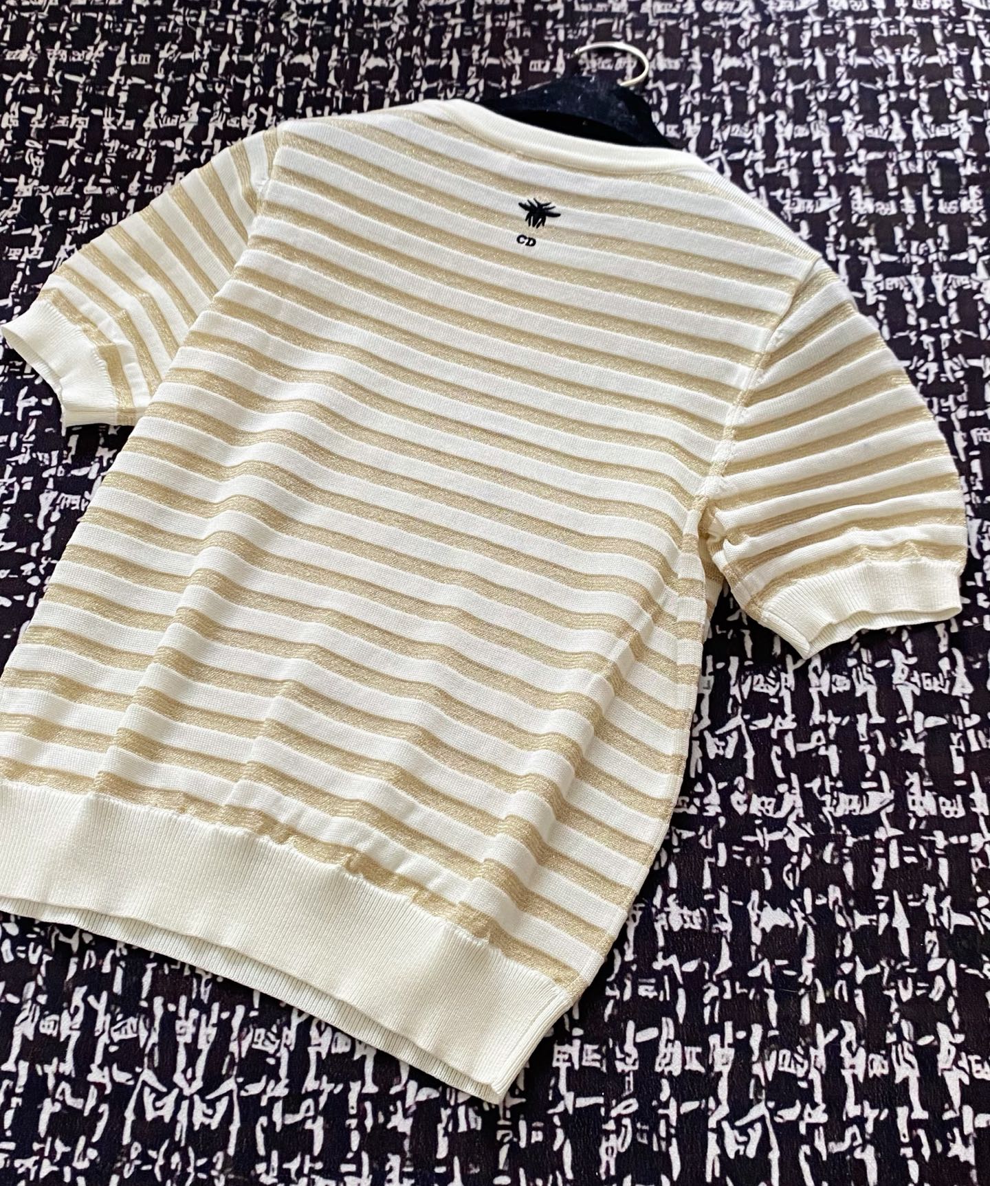 メンズ ディオールtシャツスーパーコピー 横縞 短袖 トップス 100％綿 ゆったり カーキ色_5