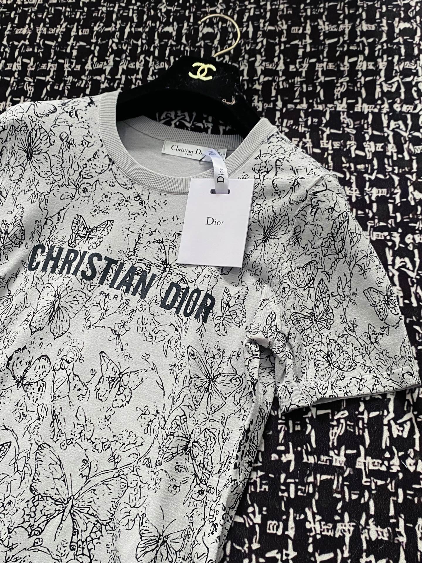 tシャツ ディオール偽物 トップス 半袖 綿 ゆったり 柔らかい プリント グレー_2