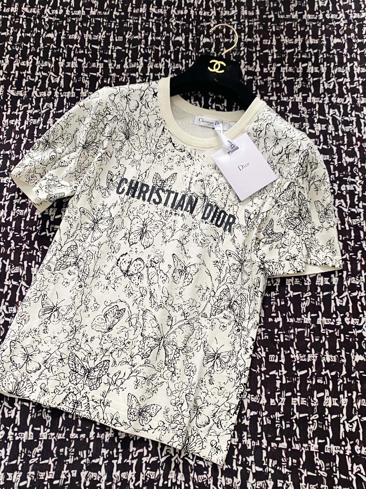 ディオールオム tシャツＮ級品 トップス 半袖 綿 ゆったり 柔らかい プリント ブラック_1