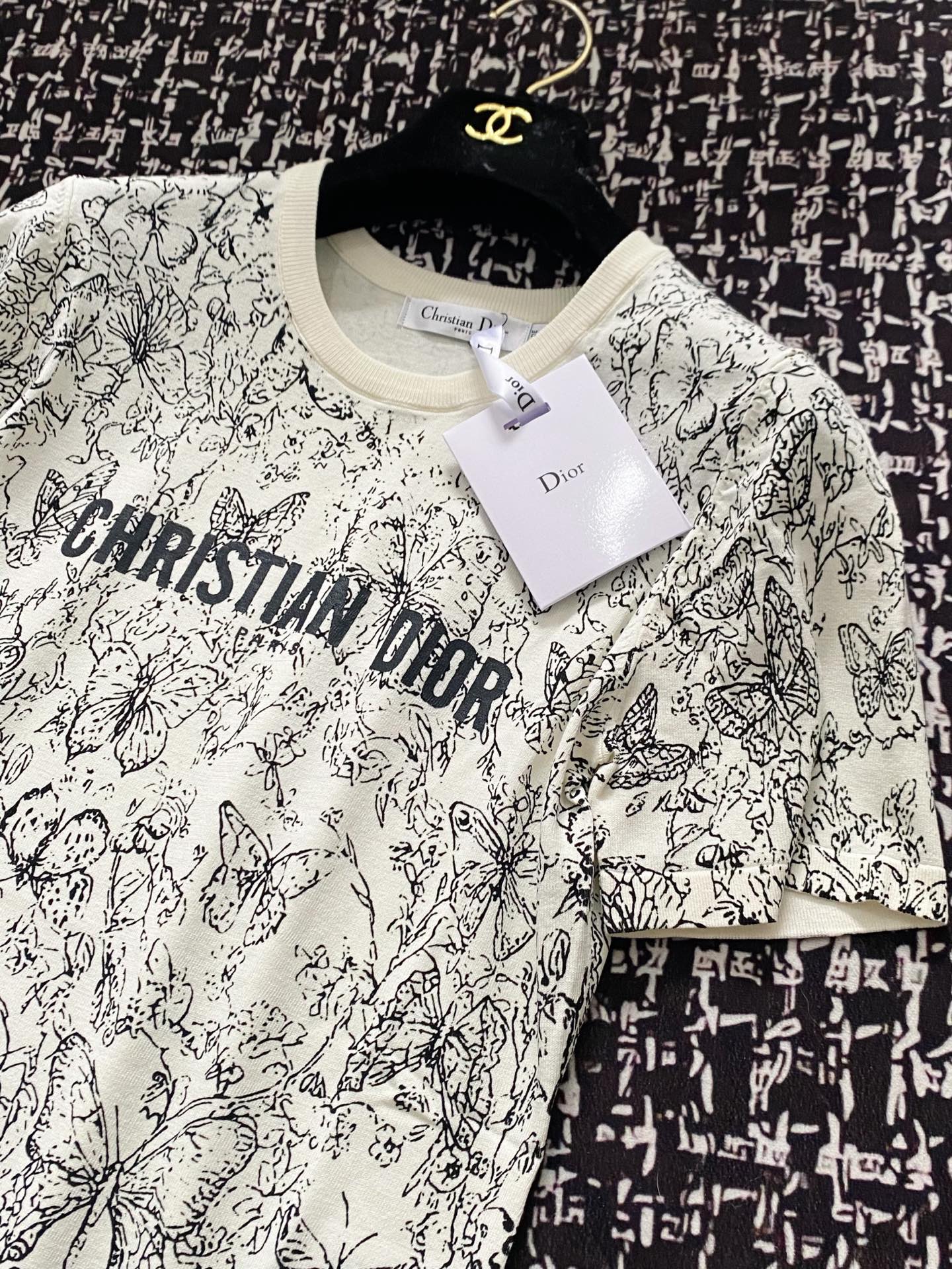 ディオールオム tシャツＮ級品 トップス 半袖 綿 ゆったり 柔らかい プリント ブラック_3