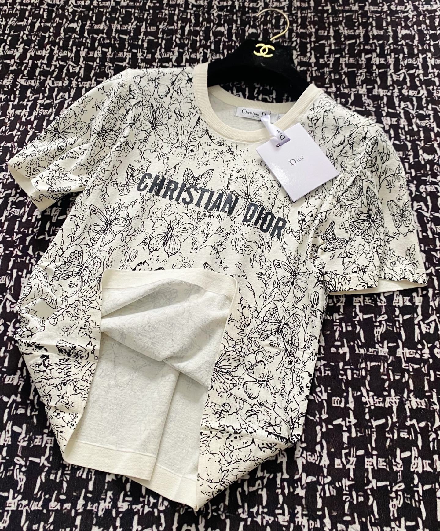 ディオールオム tシャツＮ級品 トップス 半袖 綿 ゆったり 柔らかい プリント ブラック_4