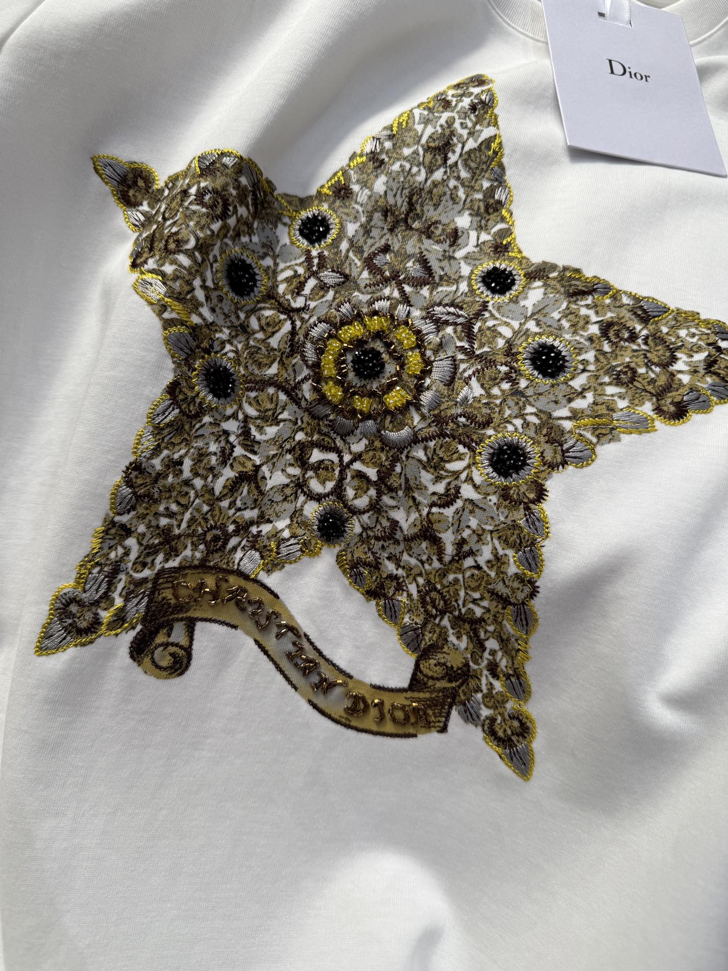 ディオールの t シャツコピートップス 半袖 綿 ゆったり 星刺繍 カジュアル ホワイト_4