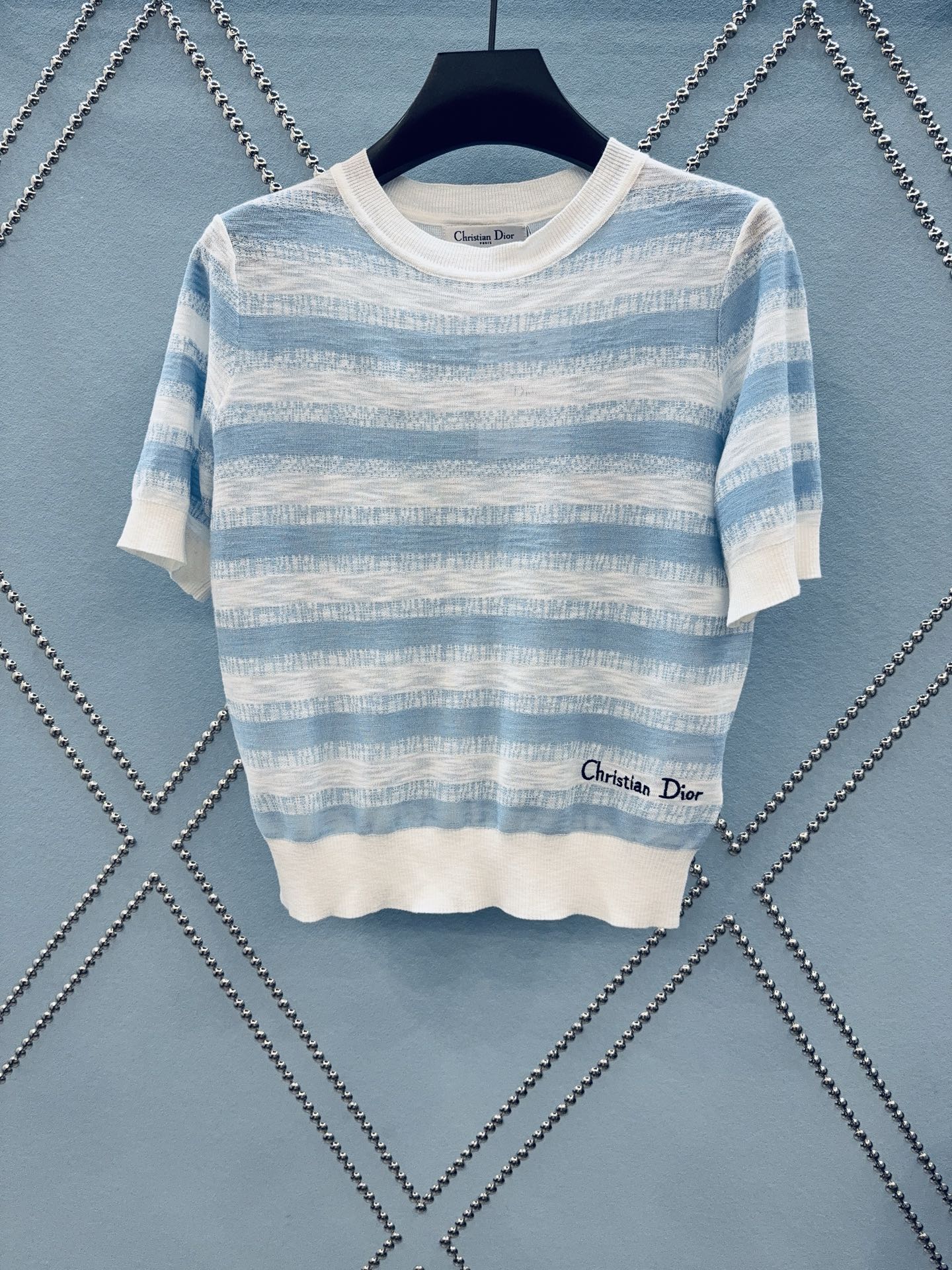 ディオールtシャツメンズスーパーコピー トップス 半袖tシャツ 綿 横縞 シンプル ブルー_3