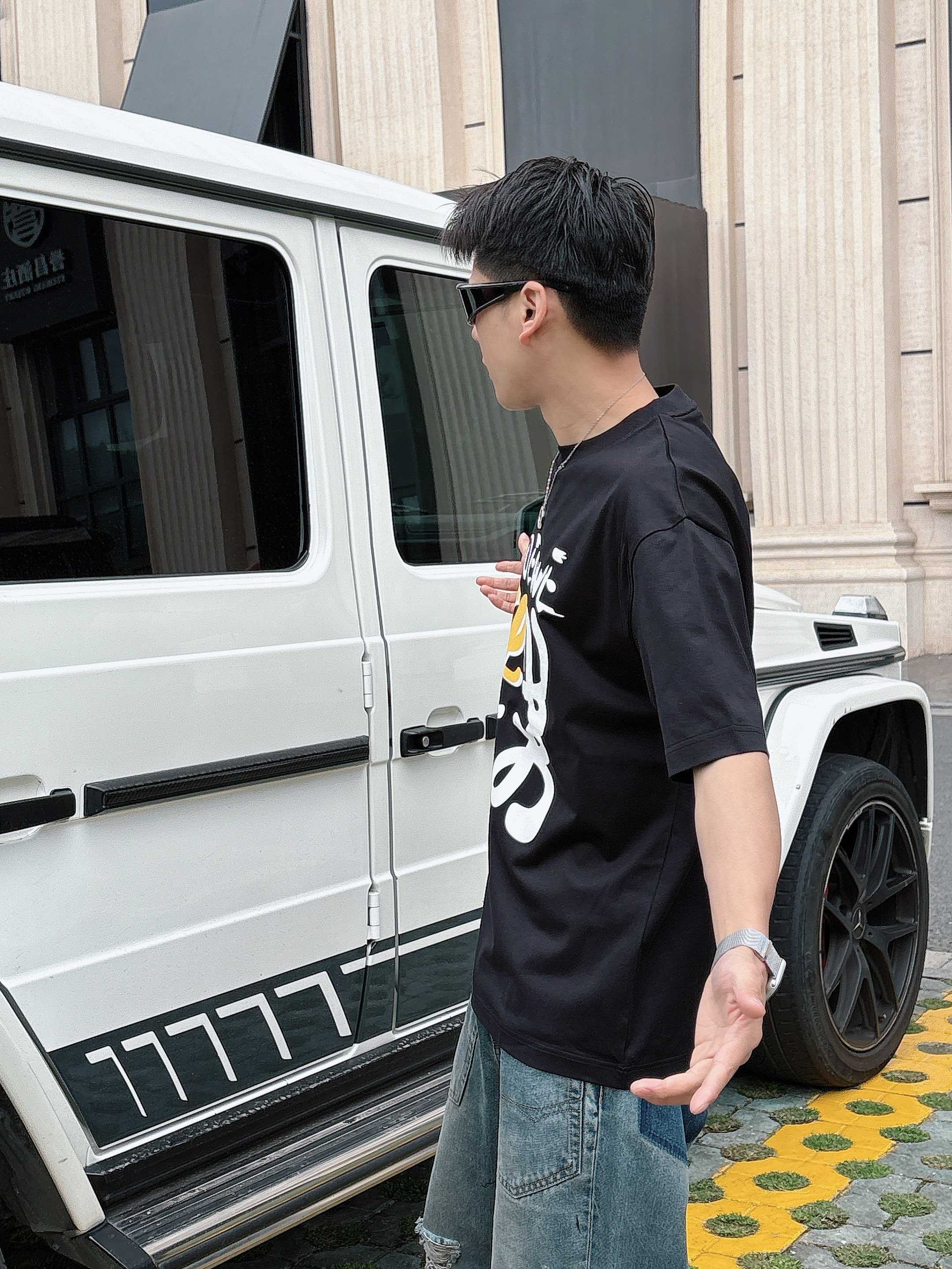 ロエベtシャツ メンズ偽物 シンプル 半袖 トップス 純綿 男女兼用 プリント ブラック_2