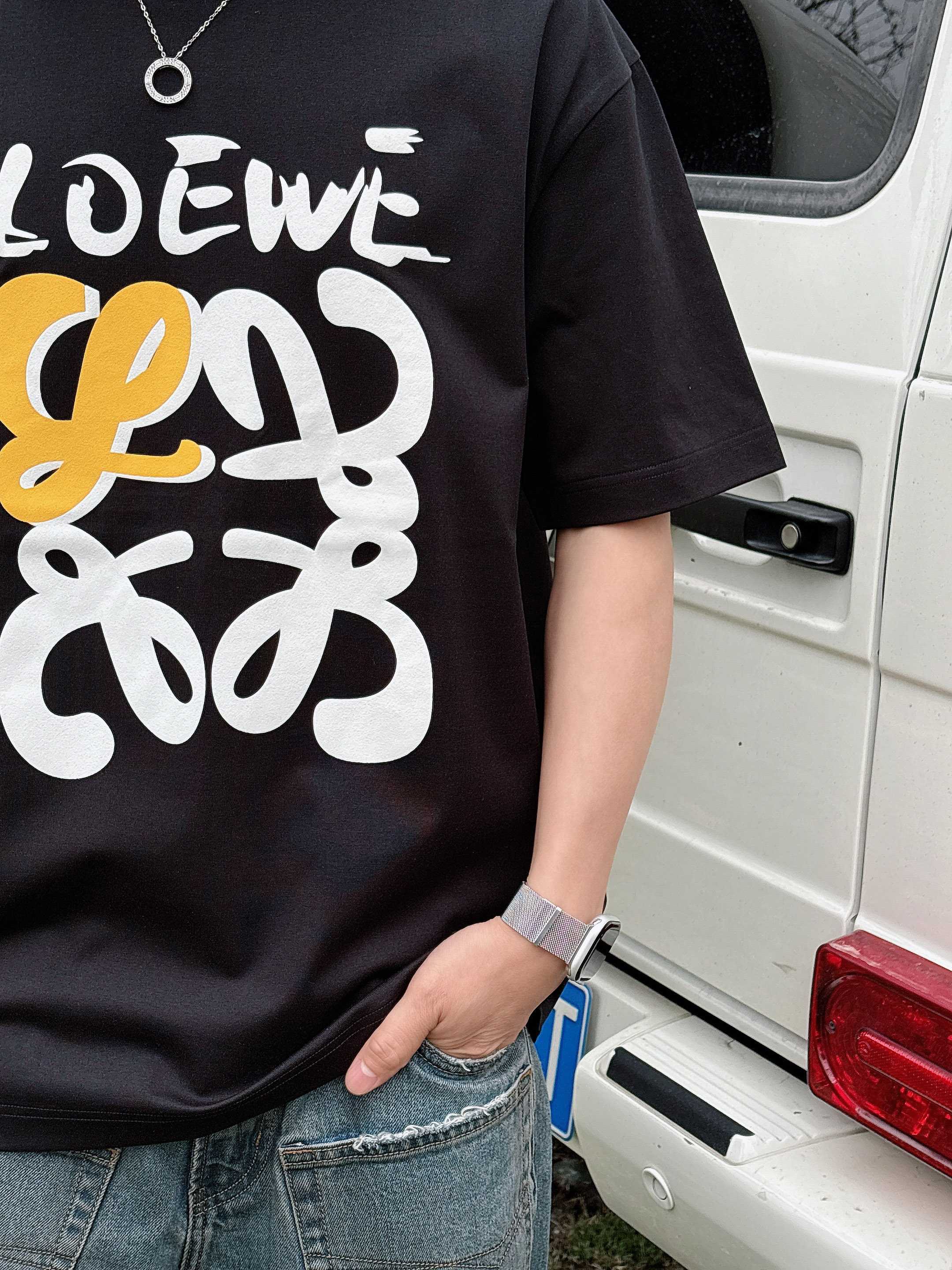 ロエベtシャツ メンズ偽物 シンプル 半袖 トップス 純綿 男女兼用 プリント ブラック_4