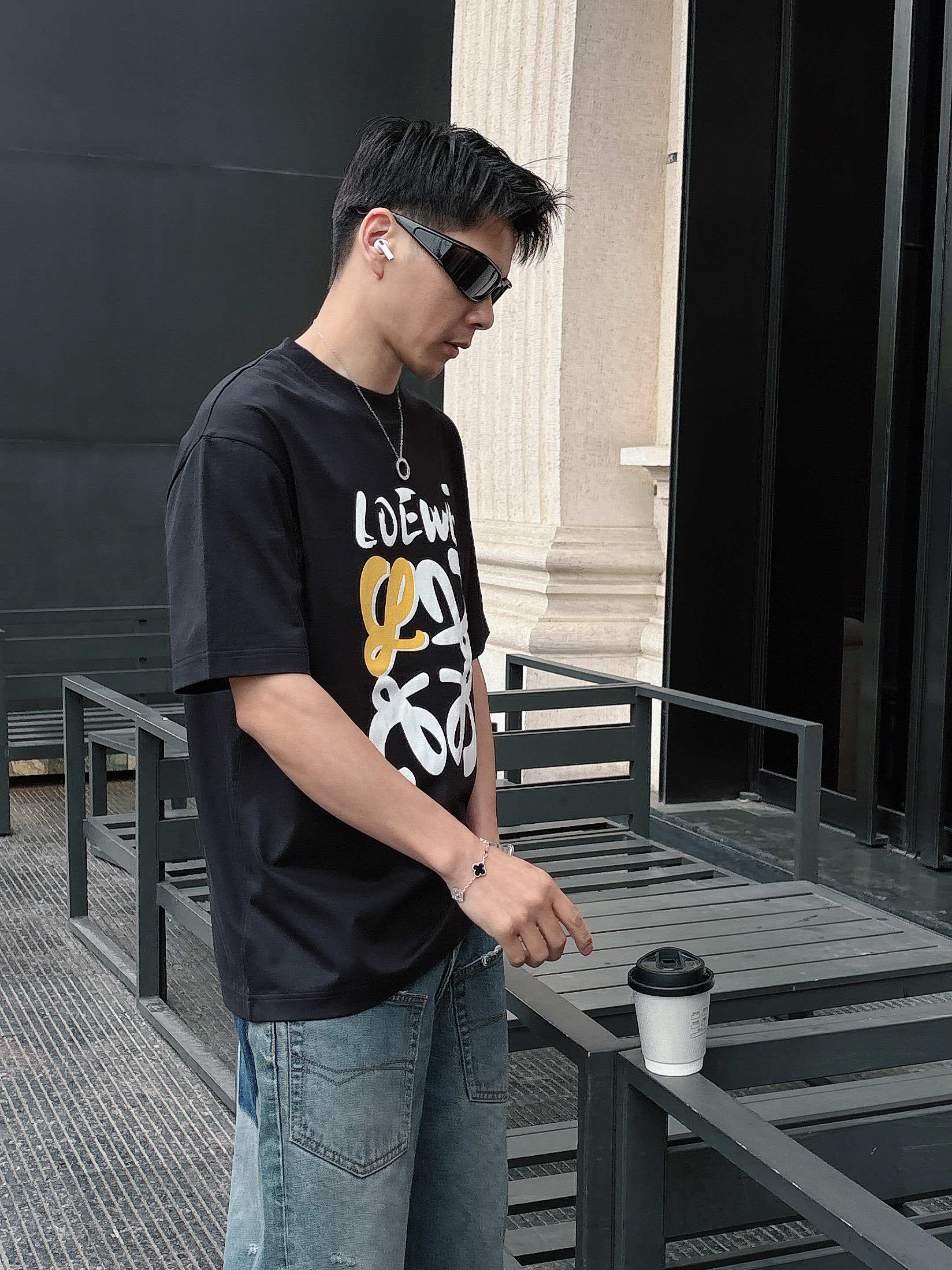 ロエベtシャツ メンズ偽物 シンプル 半袖 トップス 純綿 男女兼用 プリント ブラック_5