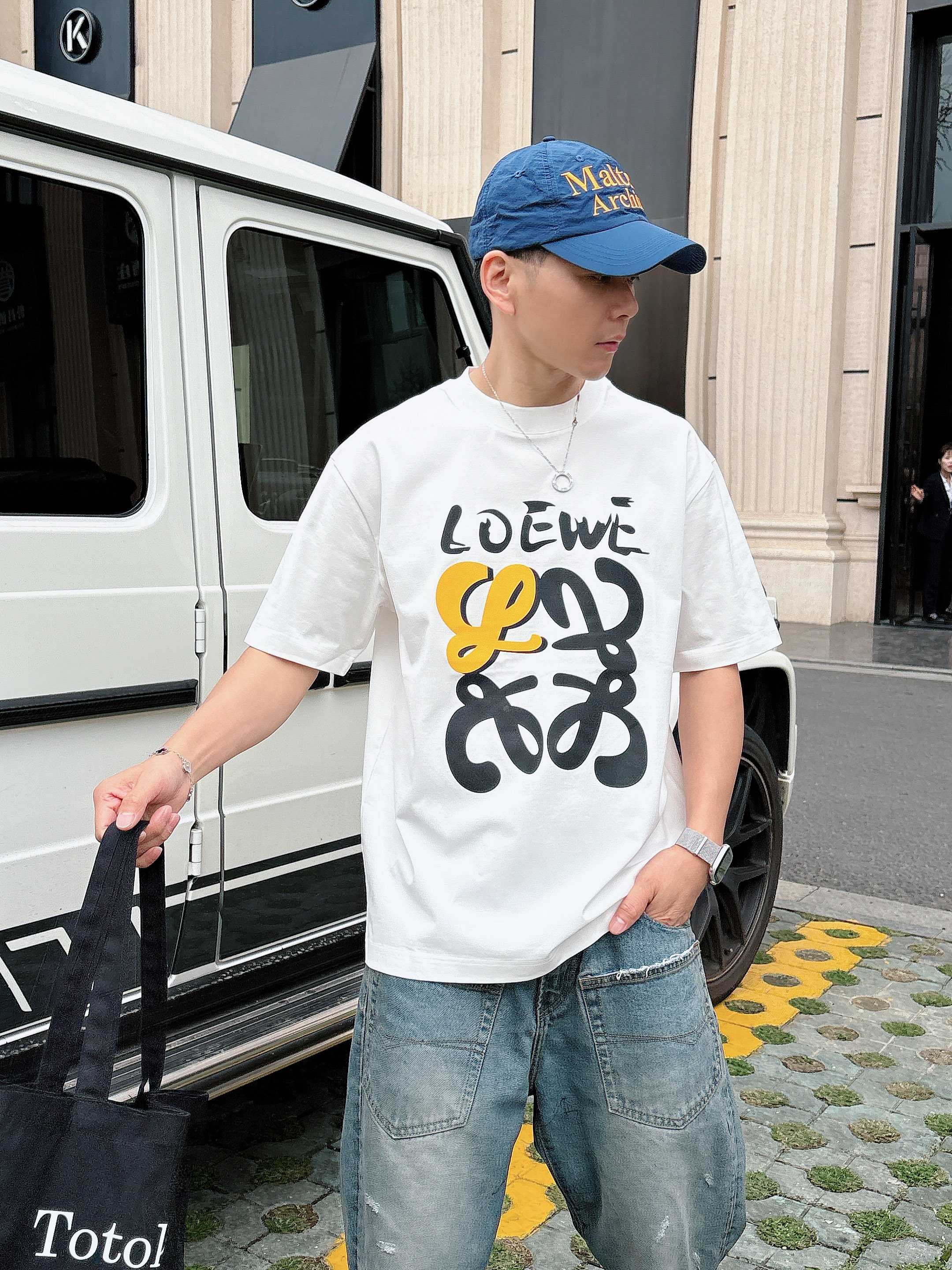 ロエベtシャツ コーデコピー シンプル 半袖 トップス 純綿 プリント 柔らかい プリント ホワイト_1