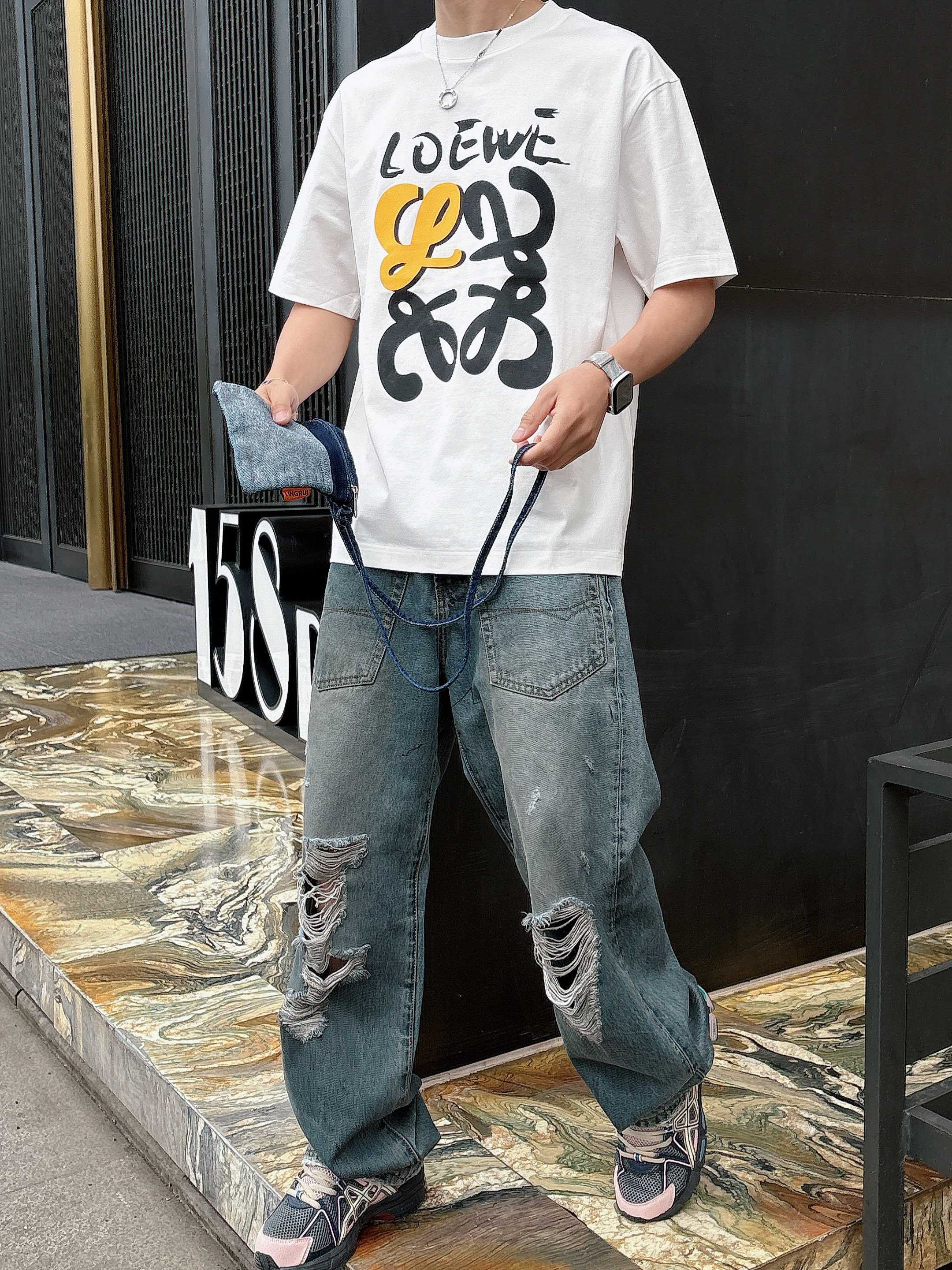 ロエベtシャツ コーデコピー シンプル 半袖 トップス 純綿 プリント 柔らかい プリント ホワイト_2