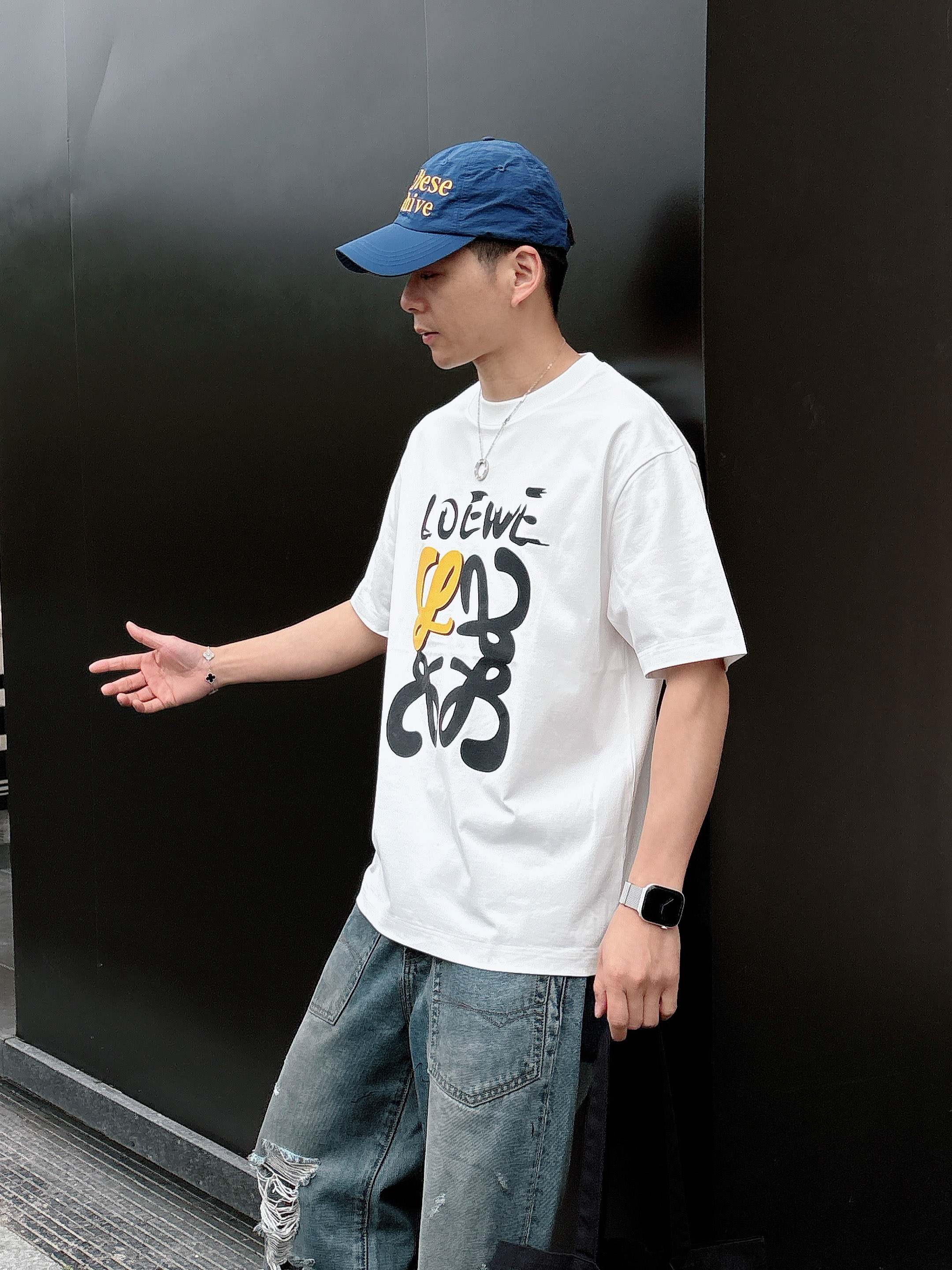 ロエベtシャツ コーデコピー シンプル 半袖 トップス 純綿 プリント 柔らかい プリント ホワイト_3