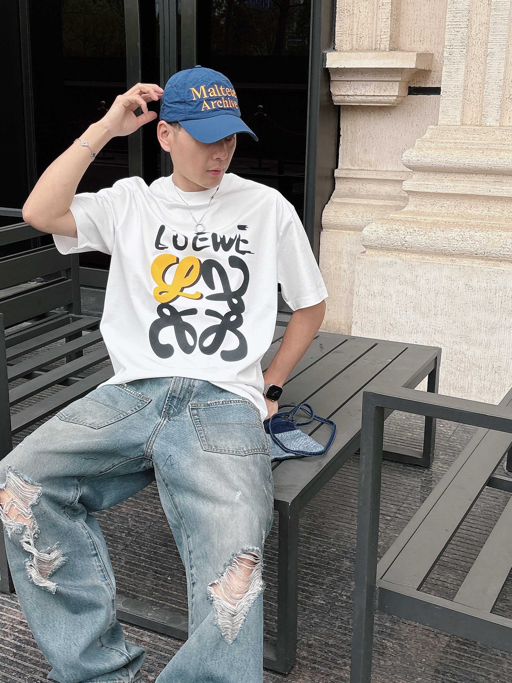 ロエベtシャツ コーデコピー シンプル 半袖 トップス 純綿 プリント 柔らかい プリント ホワイト_7