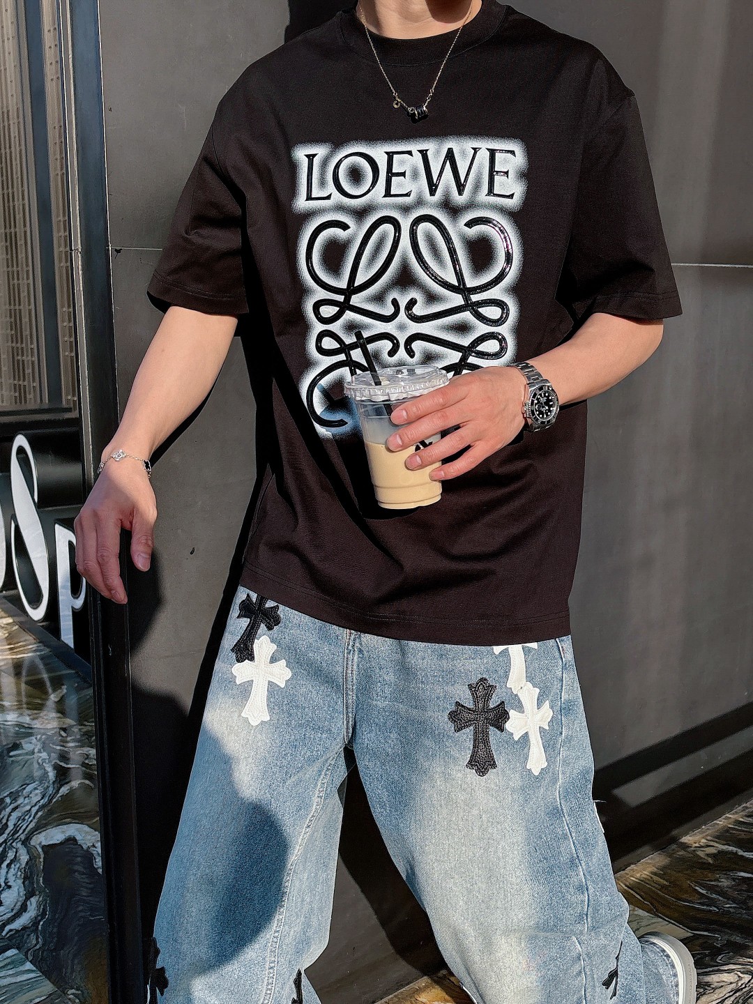 ロエベ tシャツ 新作スーパーコピー 半袖 トップス 純綿 プリント 柔らかい プリント ブラック_3