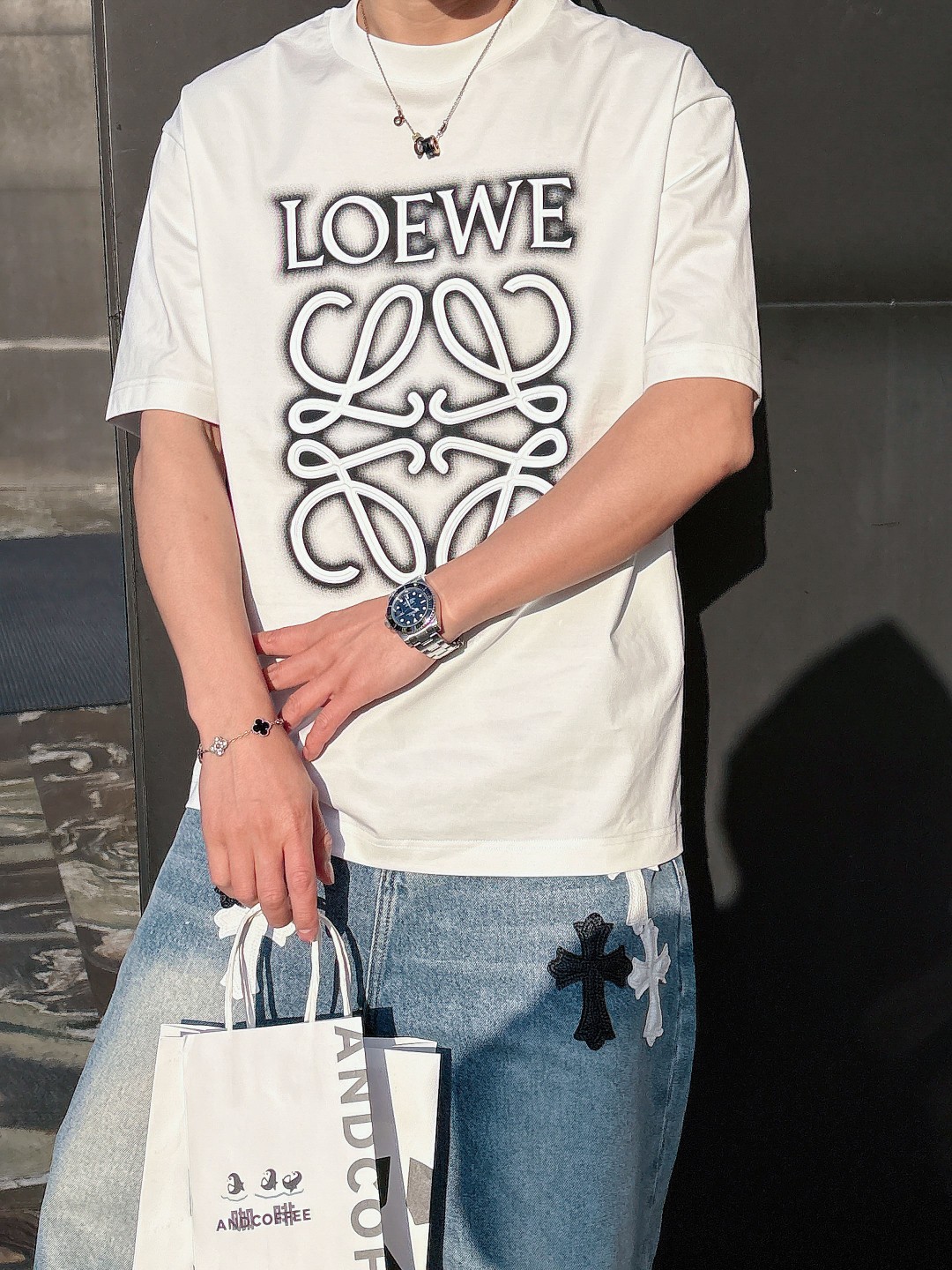 数量限定の爆買 ロエベハウルtシャツ偽物 半袖 トップス 純綿 プリント 柔らかい プリント ホワイト_3