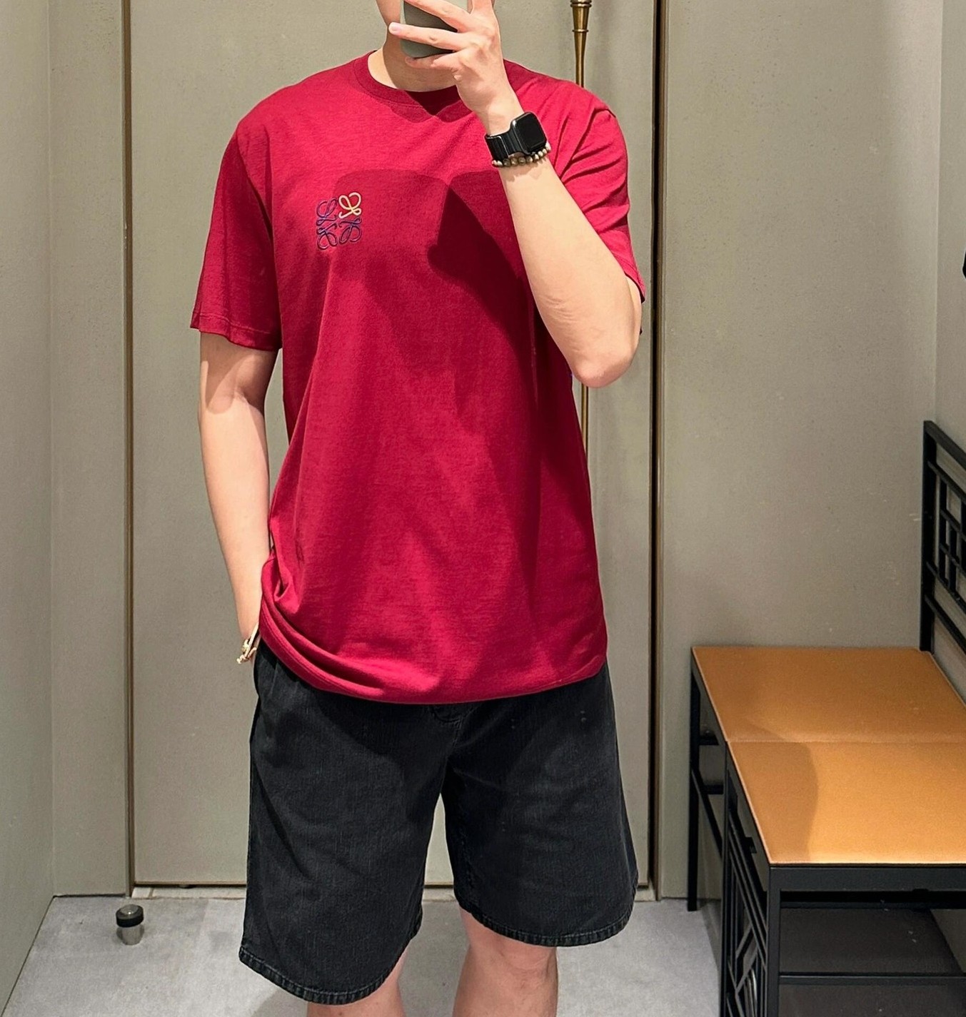 ロエベ tシャツ キッズ偽物 シンプル 半袖 トップス 純綿 ロゴ刺繍 柔らかい レッド_1