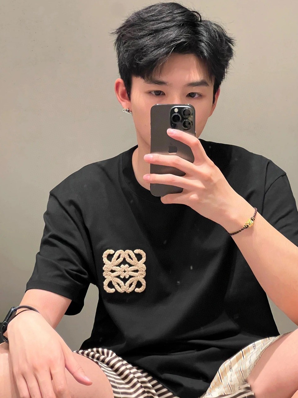 ロエベロゴtシャツＮ級品 シンプル 半袖 トップス 純綿 ロゴ刺繍 柔らかい ブラック_6