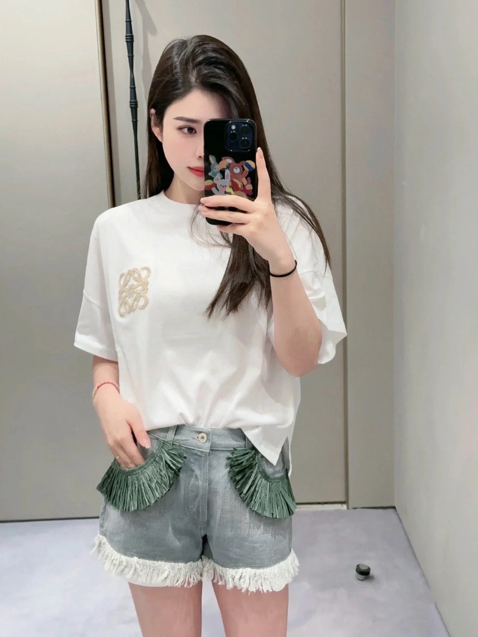 ロエベのtシャツスーパーコピー シンプル 半袖 トップス 純綿 ロゴ刺繍 柔らかい ホワイト_1
