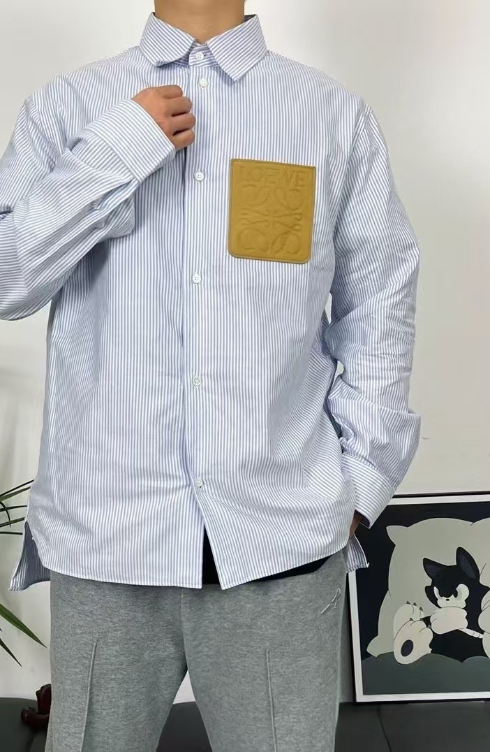 ロエベ レザーシャツスーパーコピー シンプル 長袖 トップス 純綿 ビジネス 通勤 男女兼用 ブルー_9