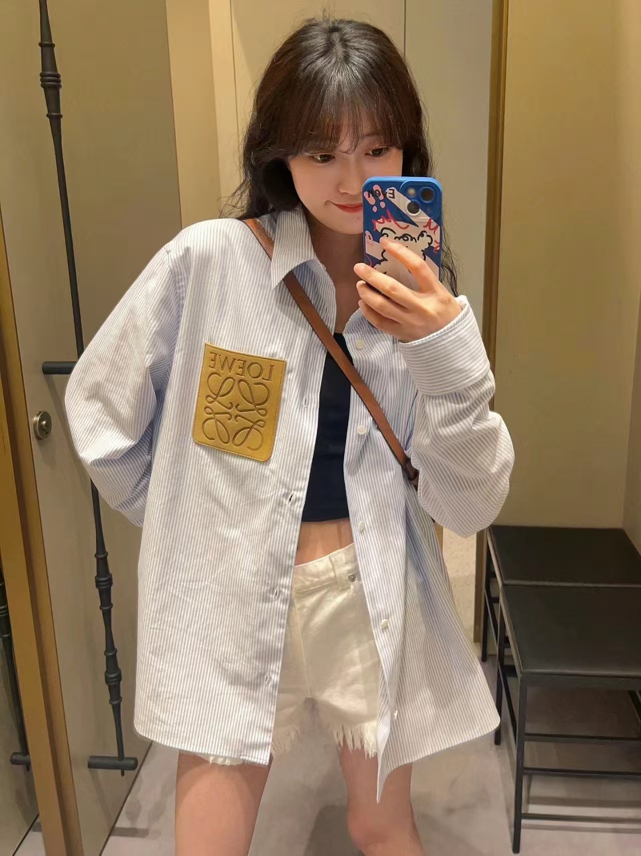 ロエベ レザーシャツスーパーコピー シンプル 長袖 トップス 純綿 ビジネス 通勤 男女兼用 ブルー_10