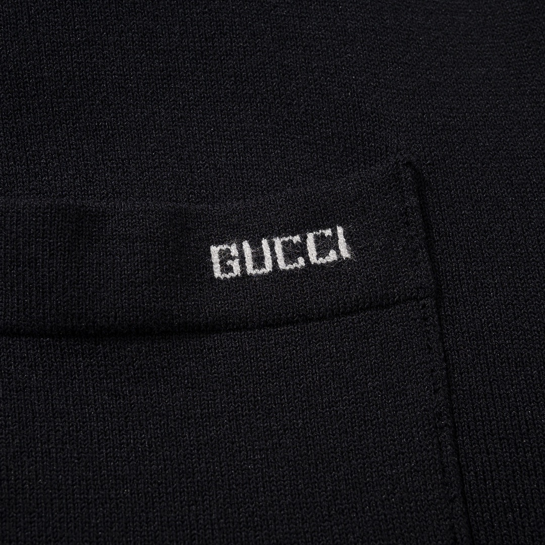 gucci シャツ偽物 純綿 トップス 半袖 ポロシャツ ゆったり シンプル ブラック_4
