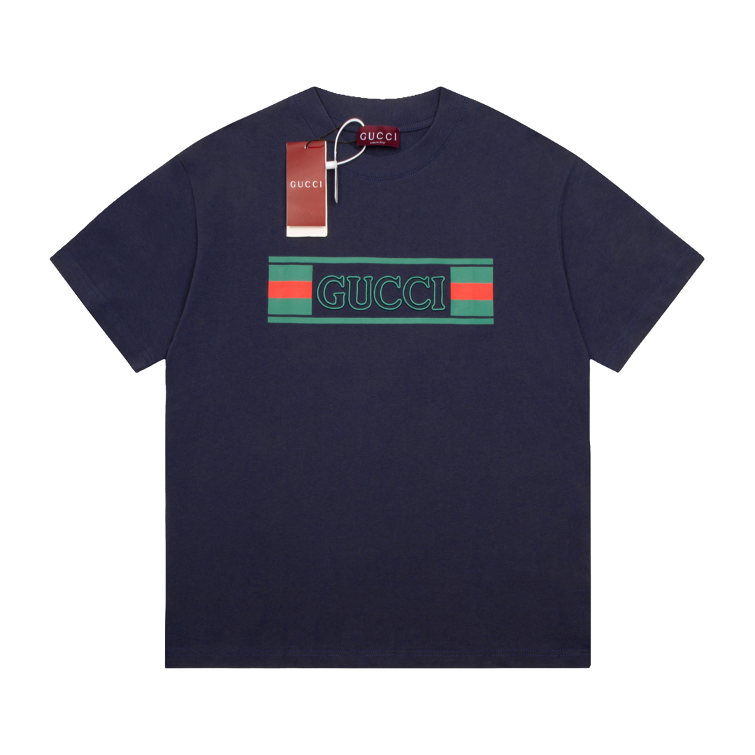 gucci t シャツ クマ偽物 プリント トップス 100%綿 ゆったり 半袖 男女兼用 ブルー_1