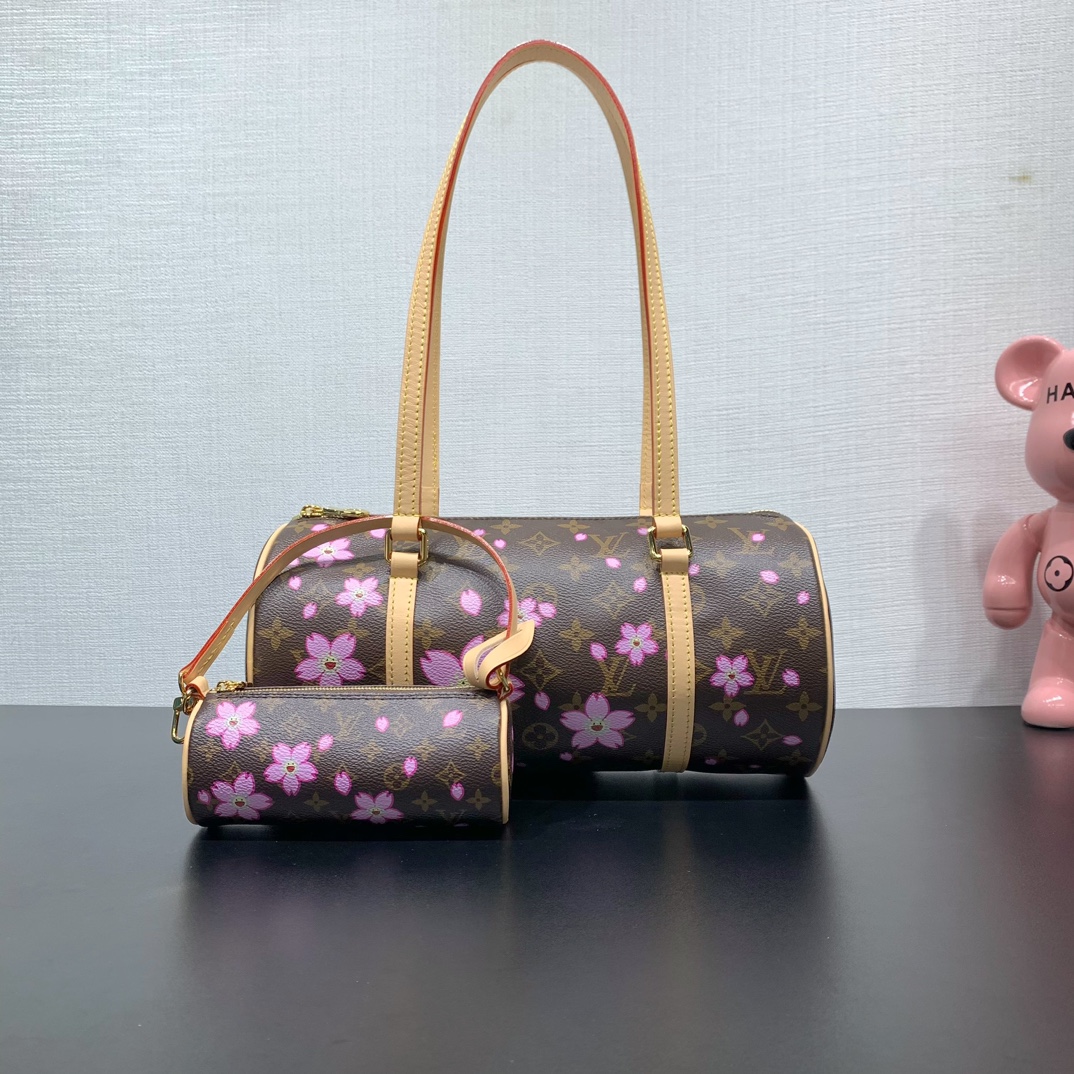 ルイヴィトンバッグ 買取Ｎ級品 斜め掛けバッグ レザー 本革 M13097 さくらプリント ブラウン_2