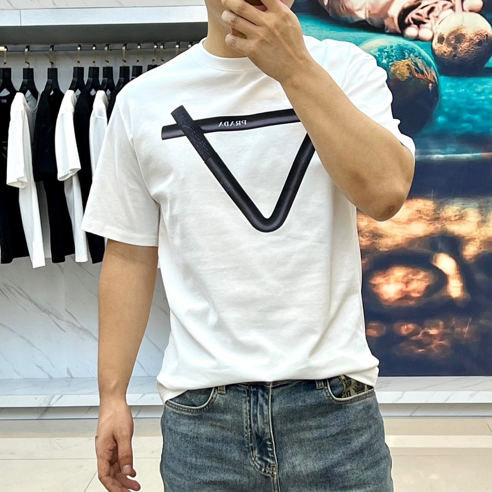prada t シャツスーパーコピー 純綿 トップス 半袖 プリント カジュアル 男女兼用 ホワイト_1