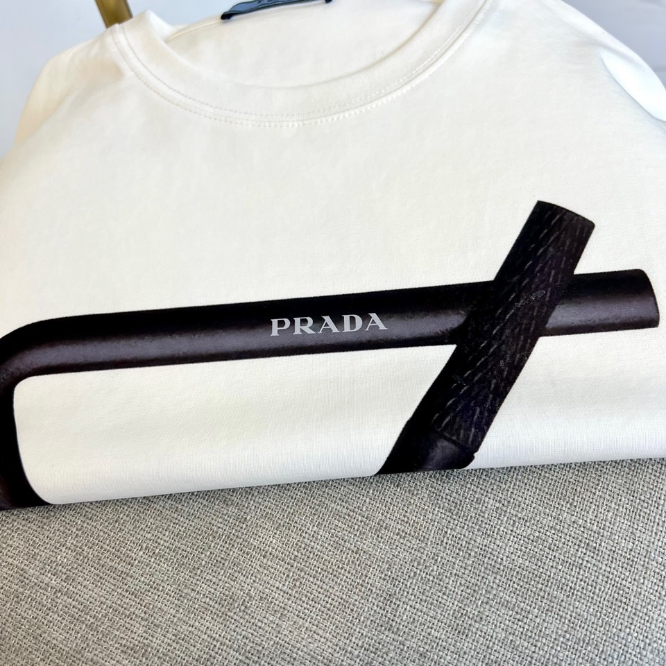 prada t シャツスーパーコピー 純綿 トップス 半袖 プリント カジュアル 男女兼用 ホワイト_4