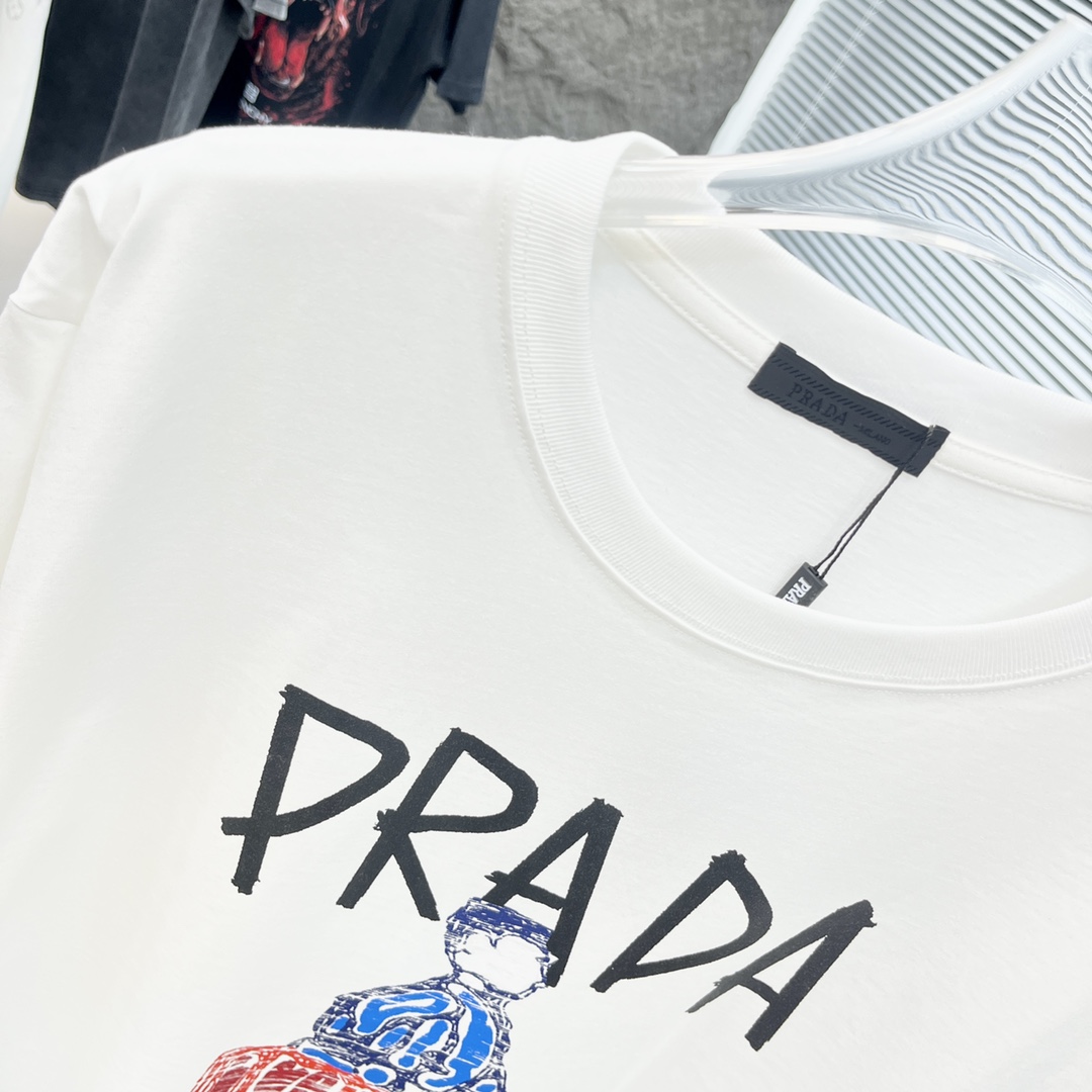 prada t シャツ アウトレット激安通販 Ｔシャツ 純綿 トップス 半袖 プリント カジュアル ホワイト_5