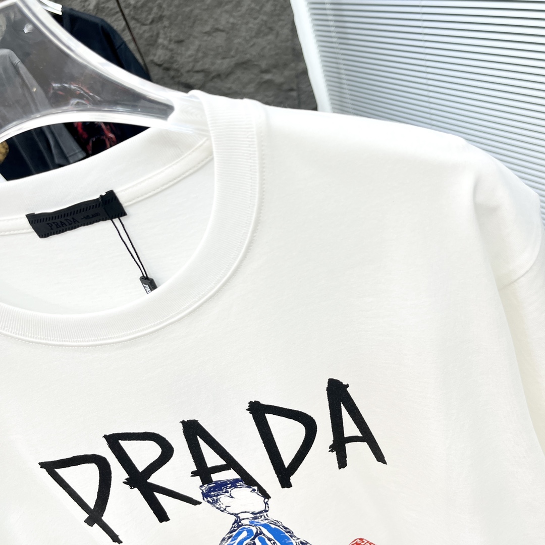 prada t シャツ アウトレット激安通販 Ｔシャツ 純綿 トップス 半袖 プリント カジュアル ホワイト_6