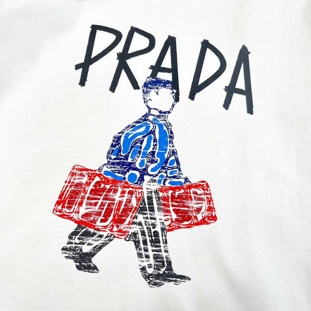 prada t シャツ アウトレット激安通販 Ｔシャツ 純綿 トップス 半袖 プリント カジュアル ホワイト_7