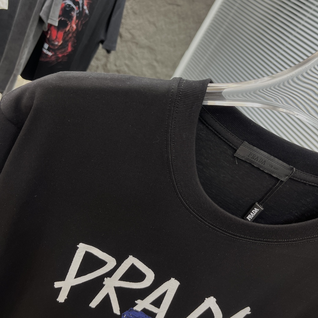 prada t シャツ レディースコピー Ｔシャツ 純綿 トップス 半袖 プリント カジュアル ブラック_5