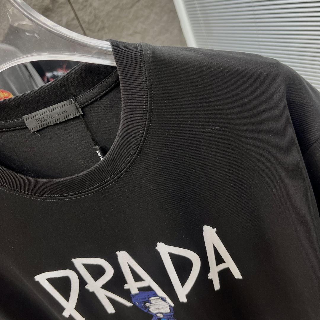 prada t シャツ レディースコピー Ｔシャツ 純綿 トップス 半袖 プリント カジュアル ブラック_6