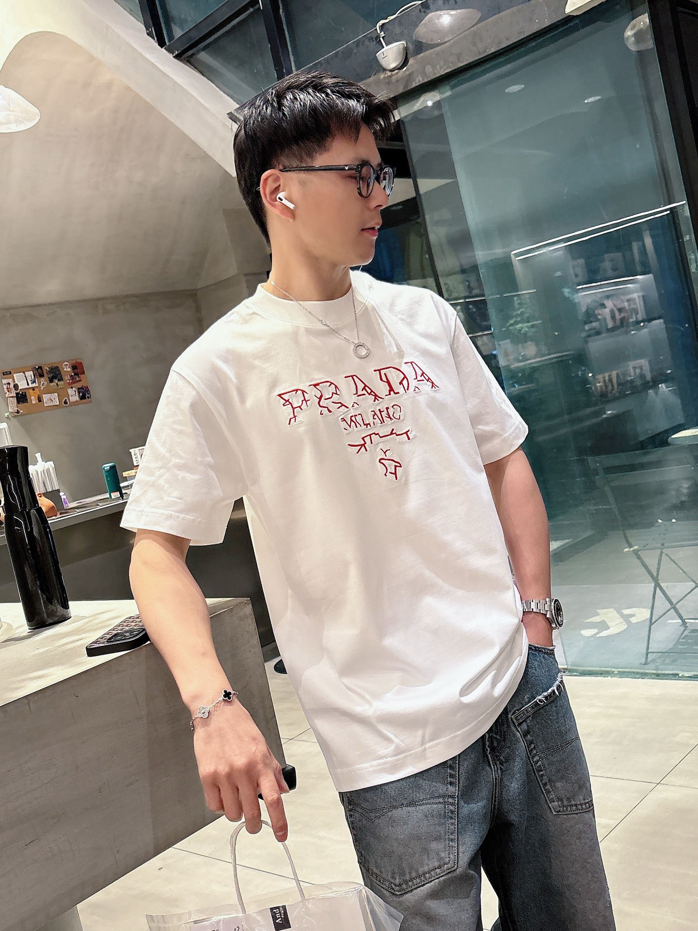 プラダ t シャツ メルカリコピー シンプル 純綿 トップス 短袖 プリント 個性的な ホワイト_3