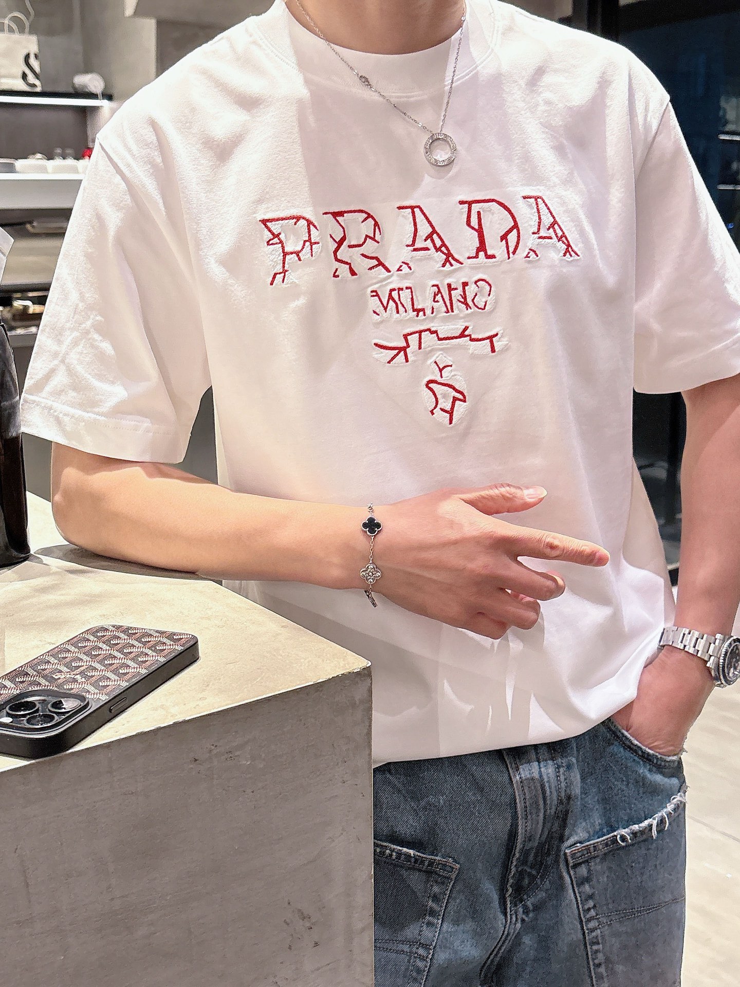 プラダ t シャツ メルカリコピー シンプル 純綿 トップス 短袖 プリント 個性的な ホワイト_7
